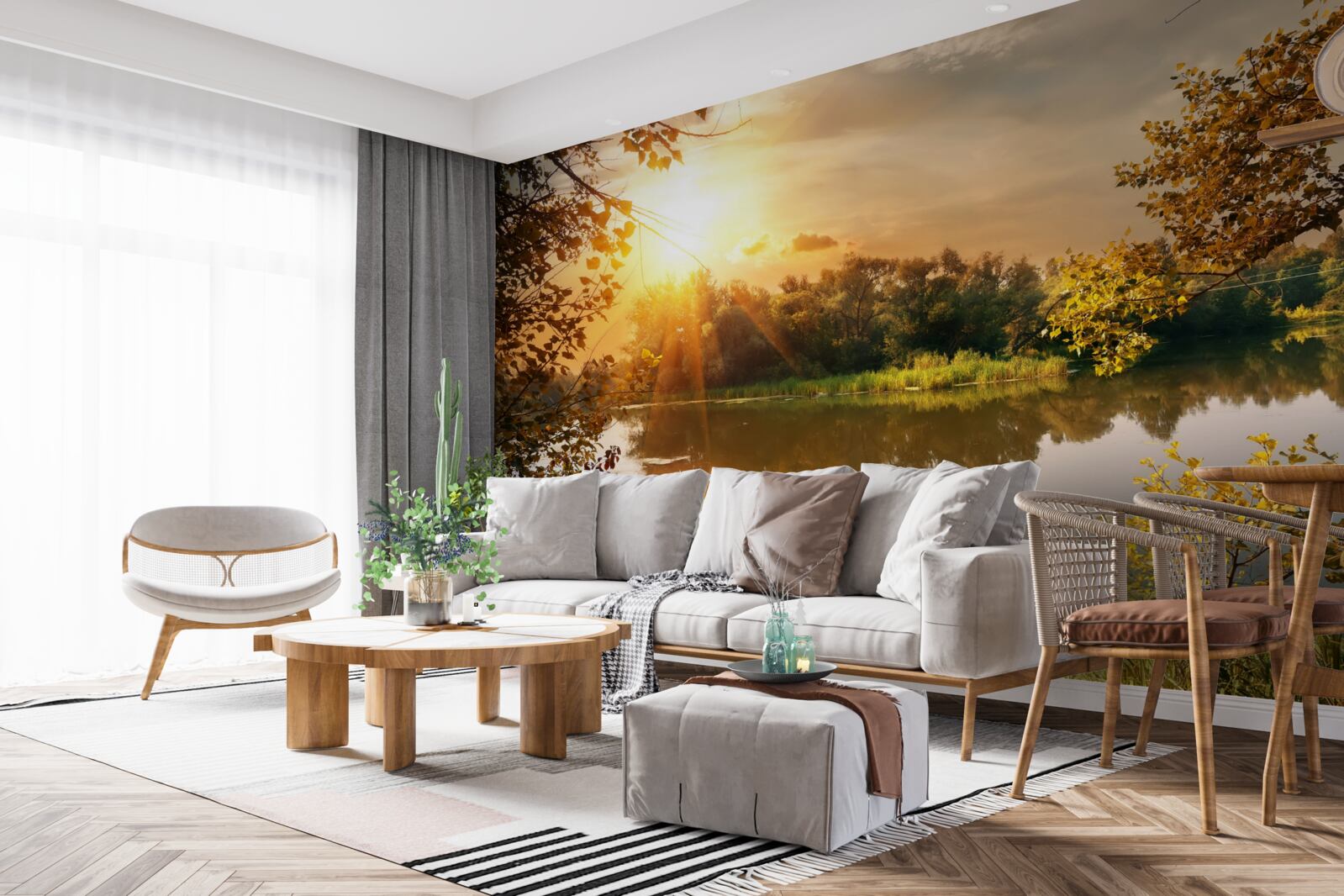 Fototapeta slnečné lúče na jazere, kde pláva labuť