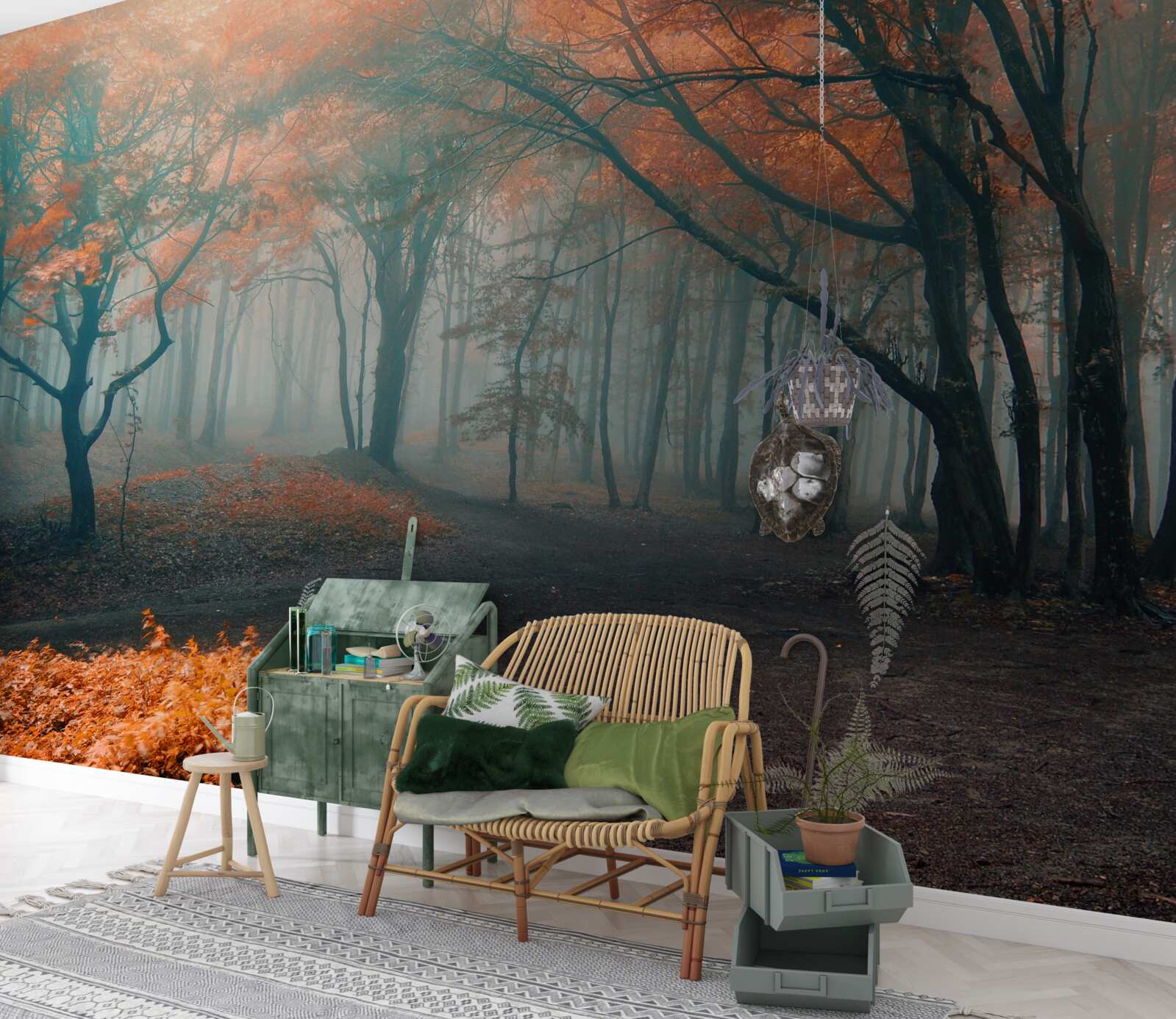 Fototapeta Cesta jesenným lesom zahaleným v hmle