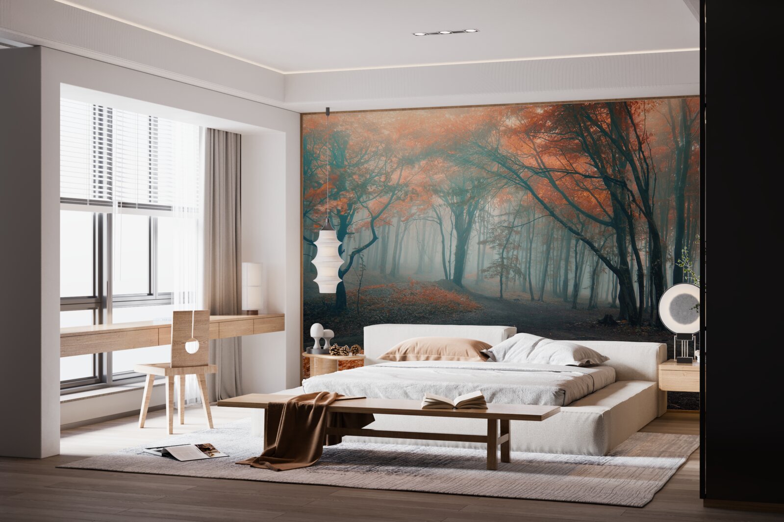 Fototapeta Cesta jesenným lesom zahaleným v hmle