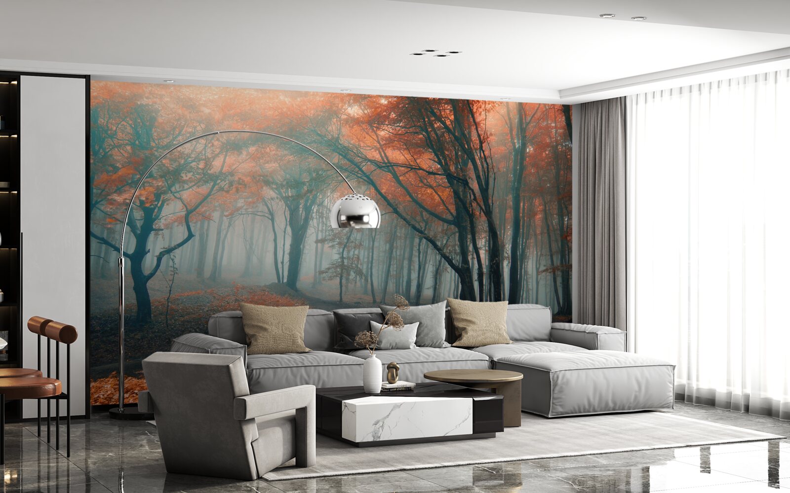 Fototapeta Cesta jesenným lesom zahaleným v hmle