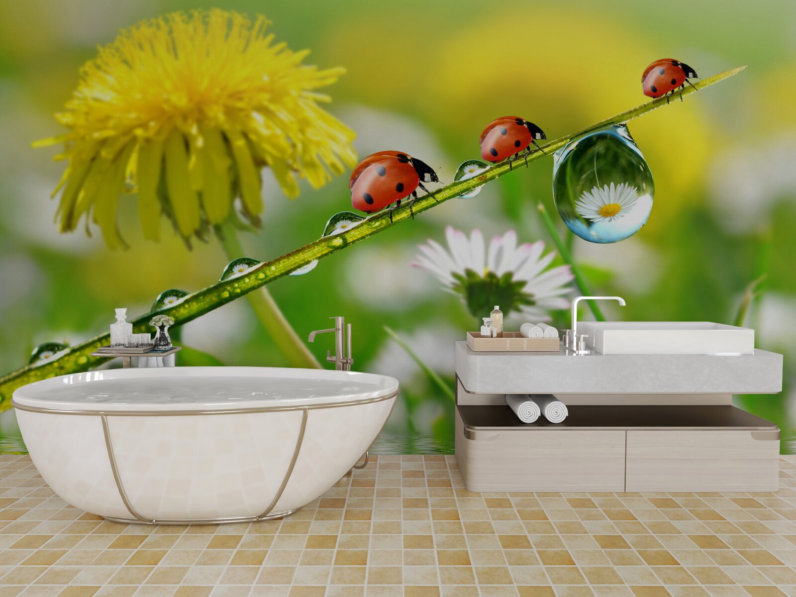 Fototapeta lienka a púpava po búrke