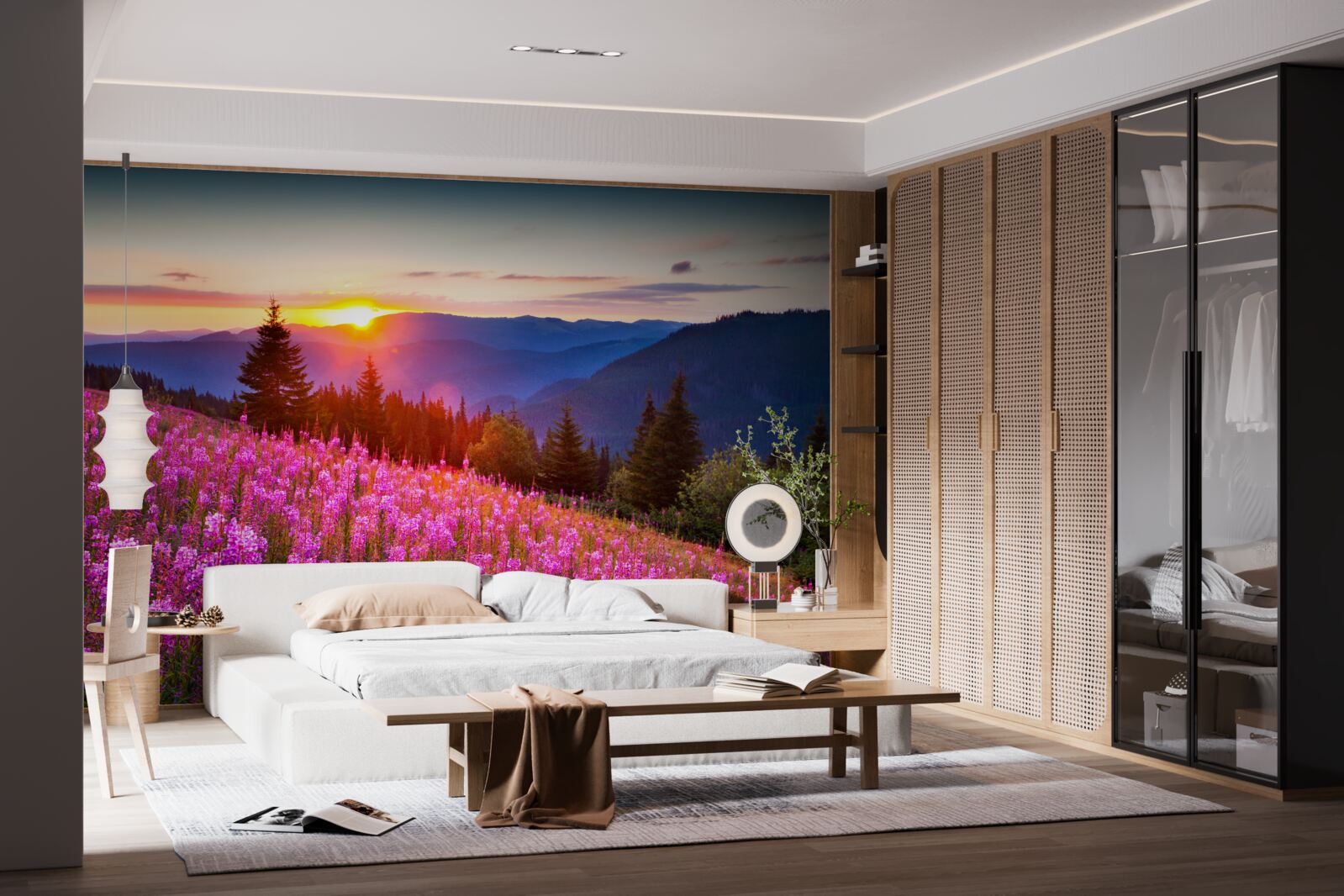 Fototapeta kláštor nad rozkvitnutou horskou lúkou