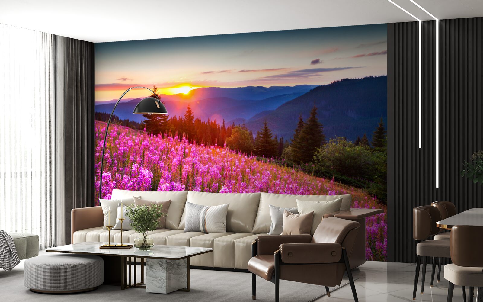 Fototapeta kláštor nad rozkvitnutou horskou lúkou