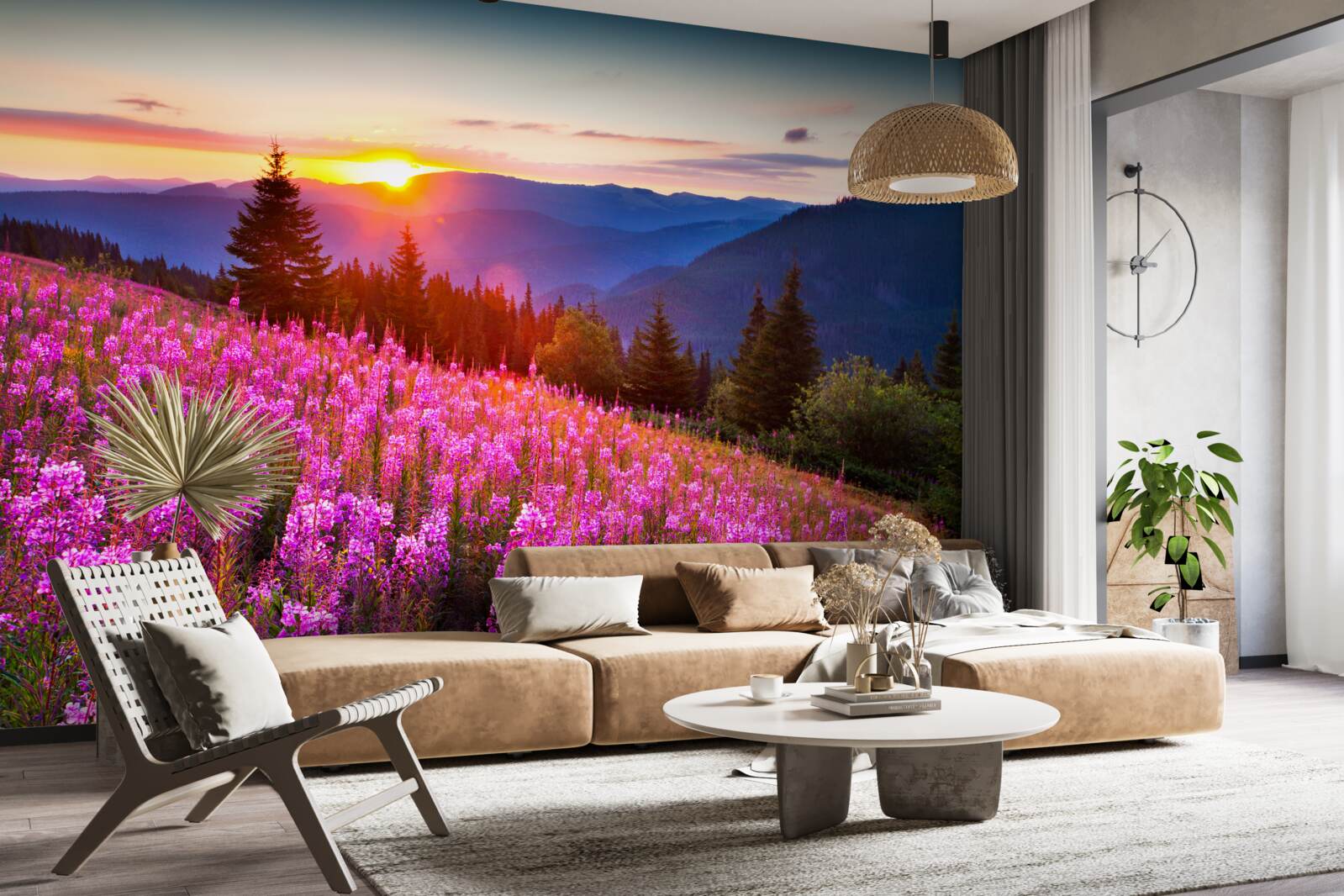 Fototapeta kláštor nad rozkvitnutou horskou lúkou