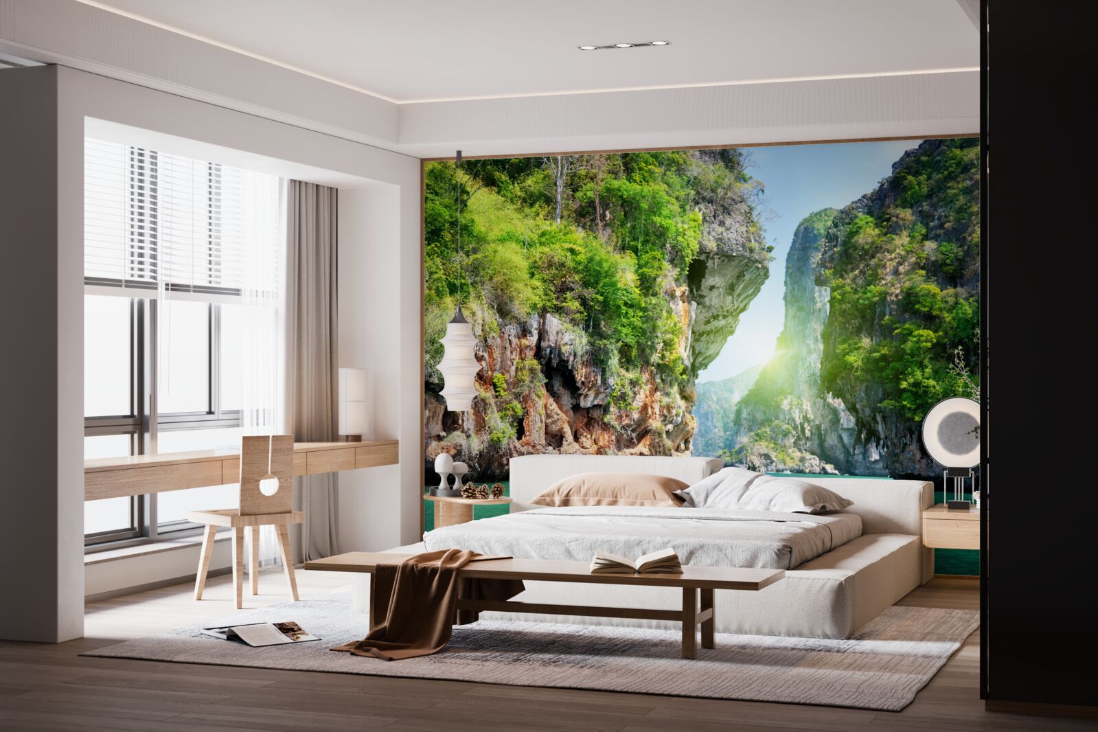 Fototapeta nad morskými vodami sa týčia skaly namaľované v odtieňoch smaragdu