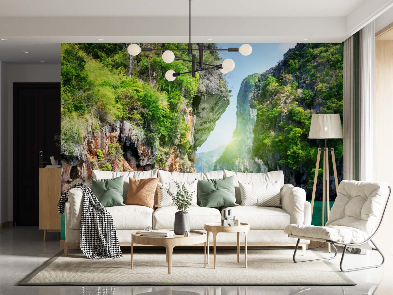 Fototapeta nad morskými vodami sa týčia skaly namaľované v odtieňoch smaragdu