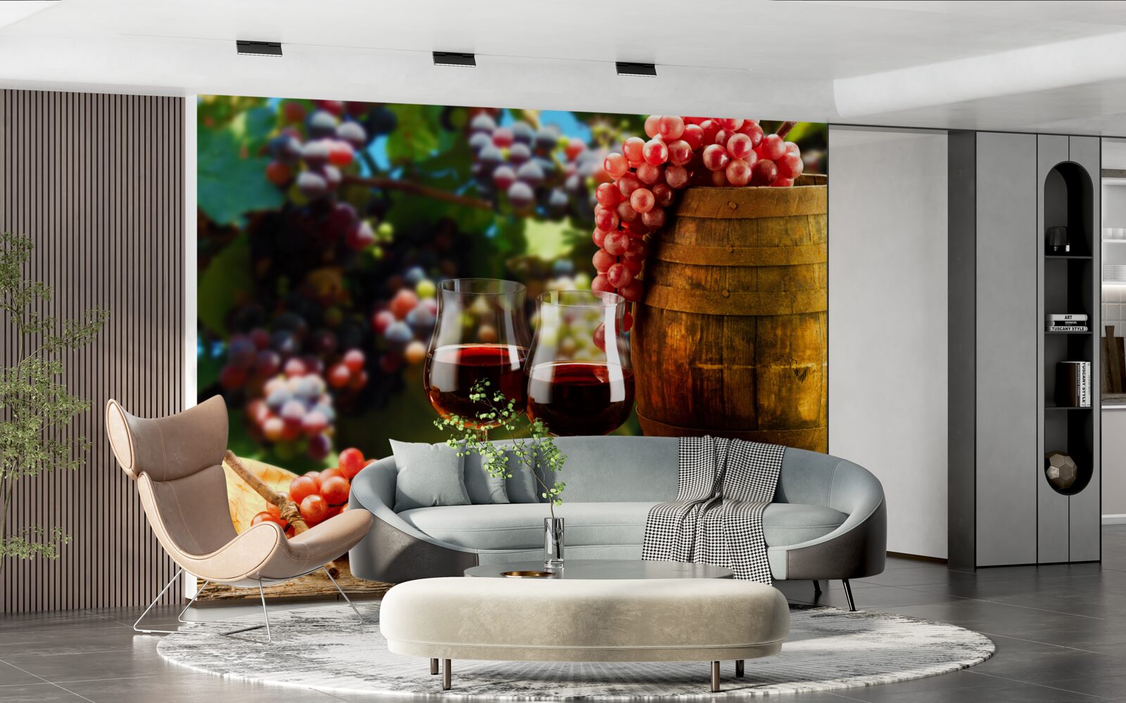 Fototapeta strapce hrozna tvoria pozadie pre poháre naplnené vínom