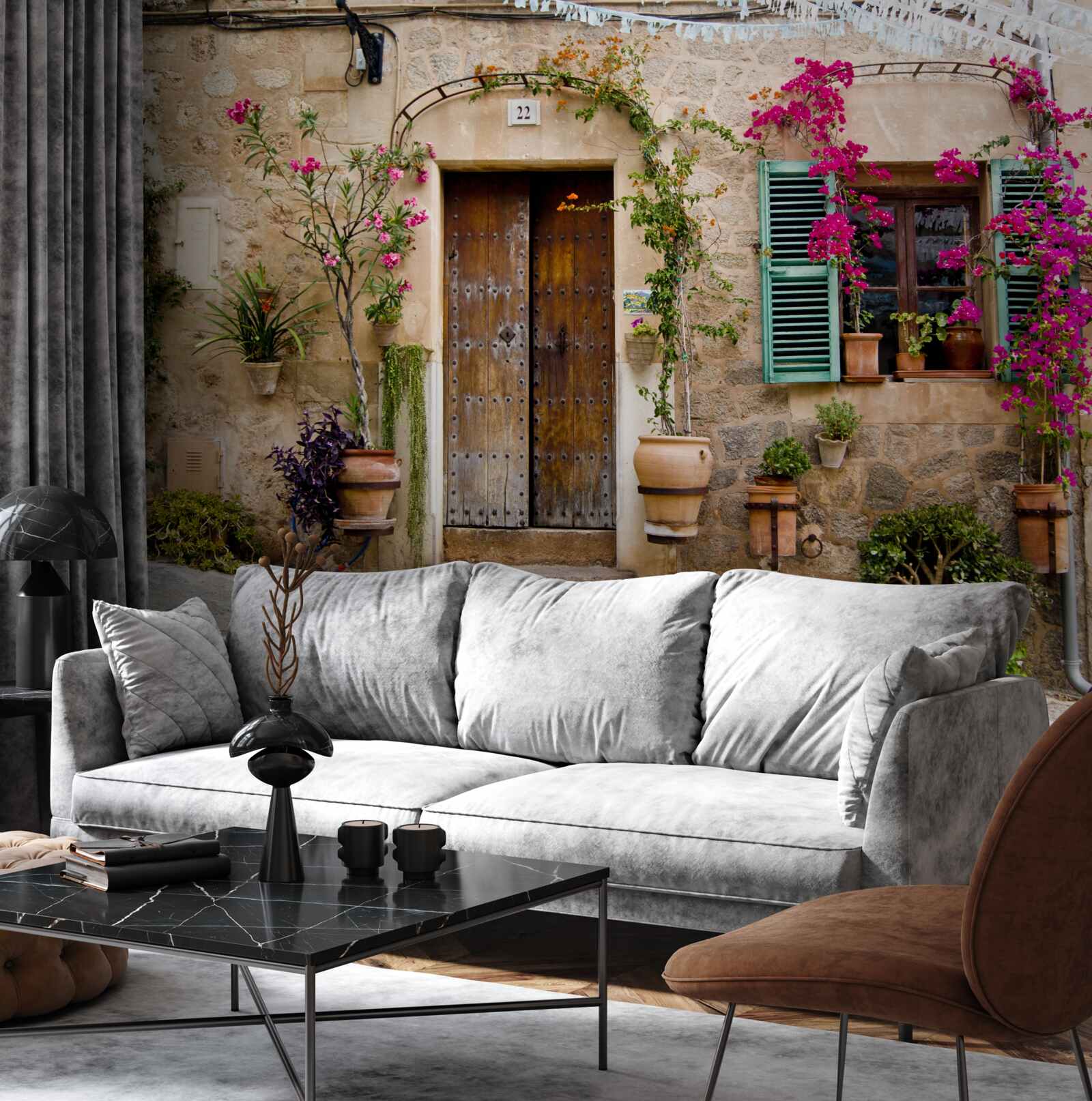 Fototapeta vintage byt s rastlinami