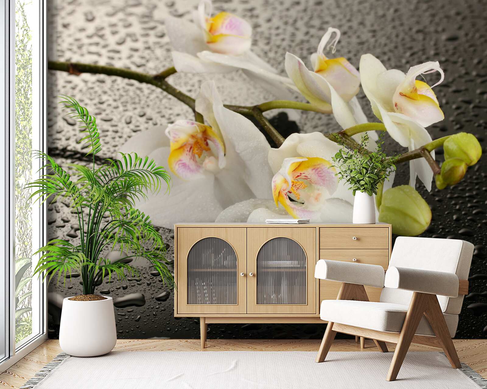 Fototapeta Snehobiela orchidea po silnom daždi