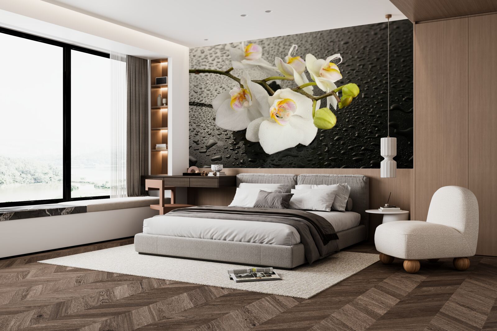 Fototapeta Snehobiela orchidea po silnom daždi