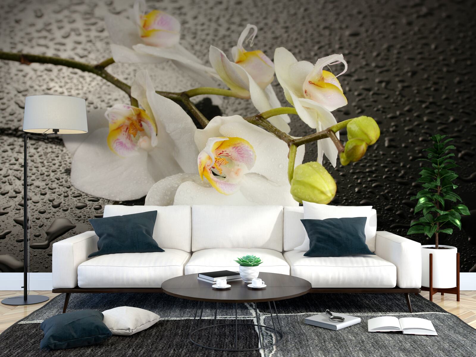 Fototapeta Snehobiela orchidea po silnom daždi