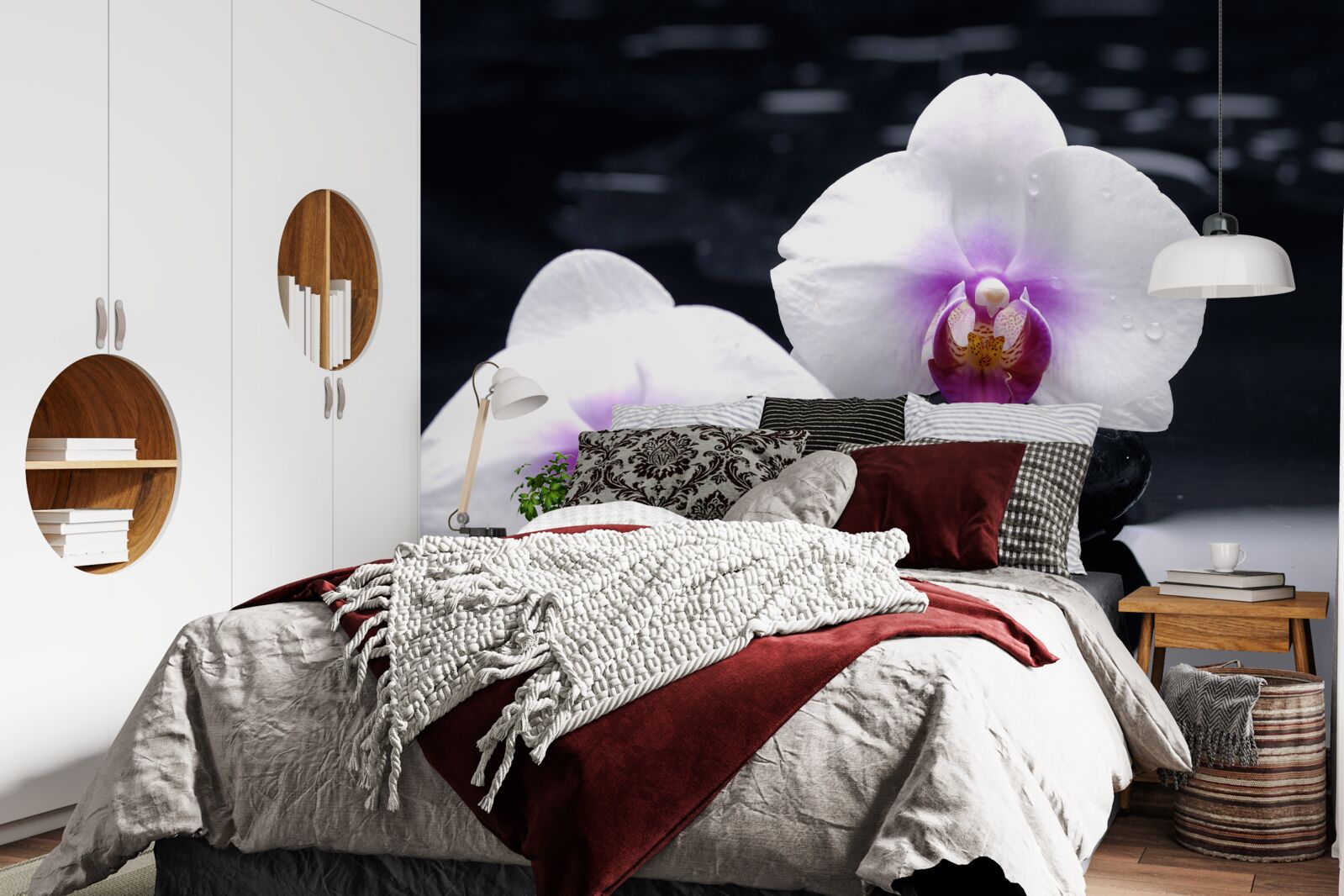 Fototapeta Snehobiela orchidea umiestnená na čiernych blokoch