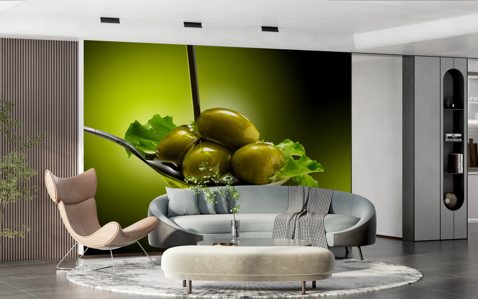 Fototapeta zelené olivy na lyžičke