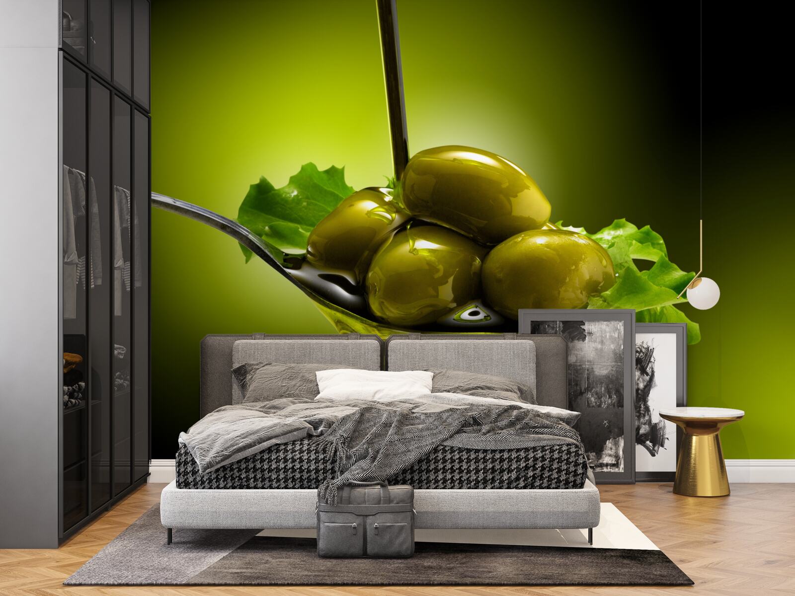 Fototapeta zelené olivy na lyžičke