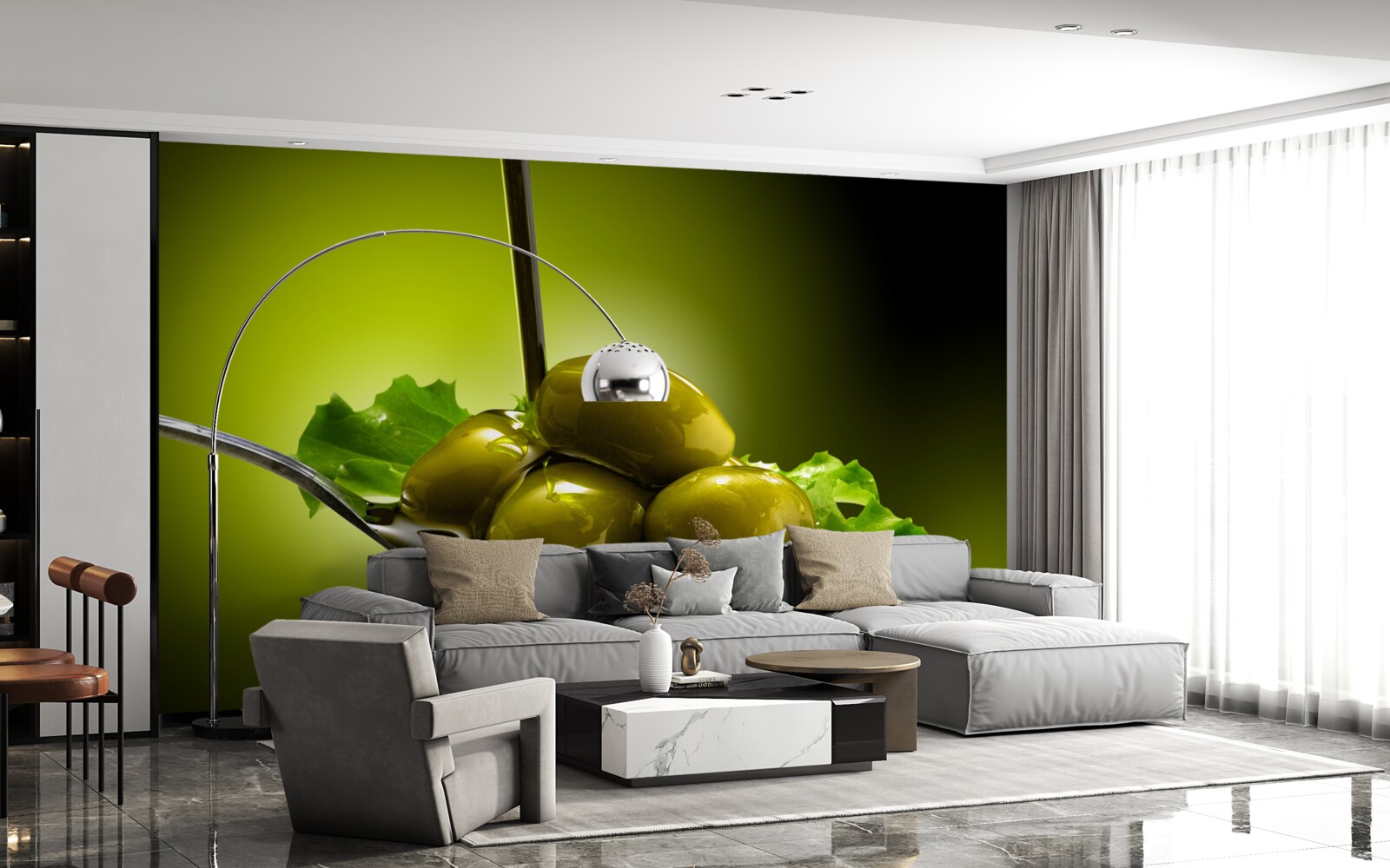 Fototapeta zelené olivy na lyžičke