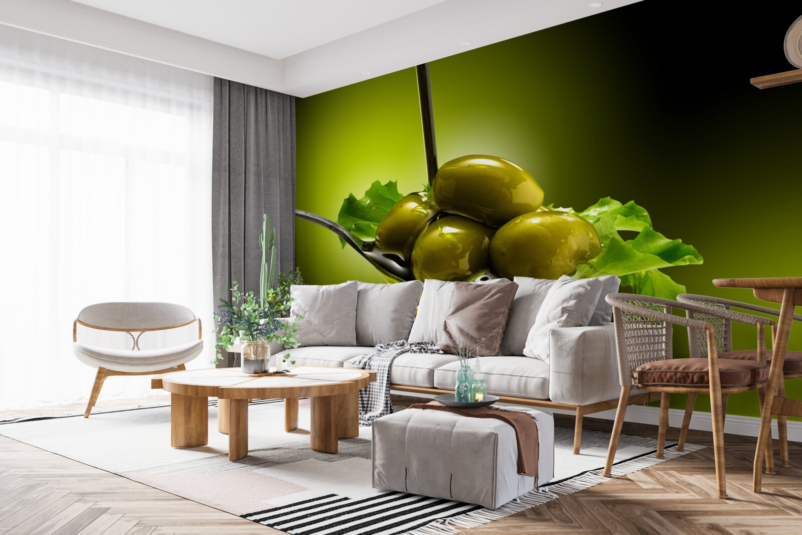 Fototapeta zelené olivy na lyžičke