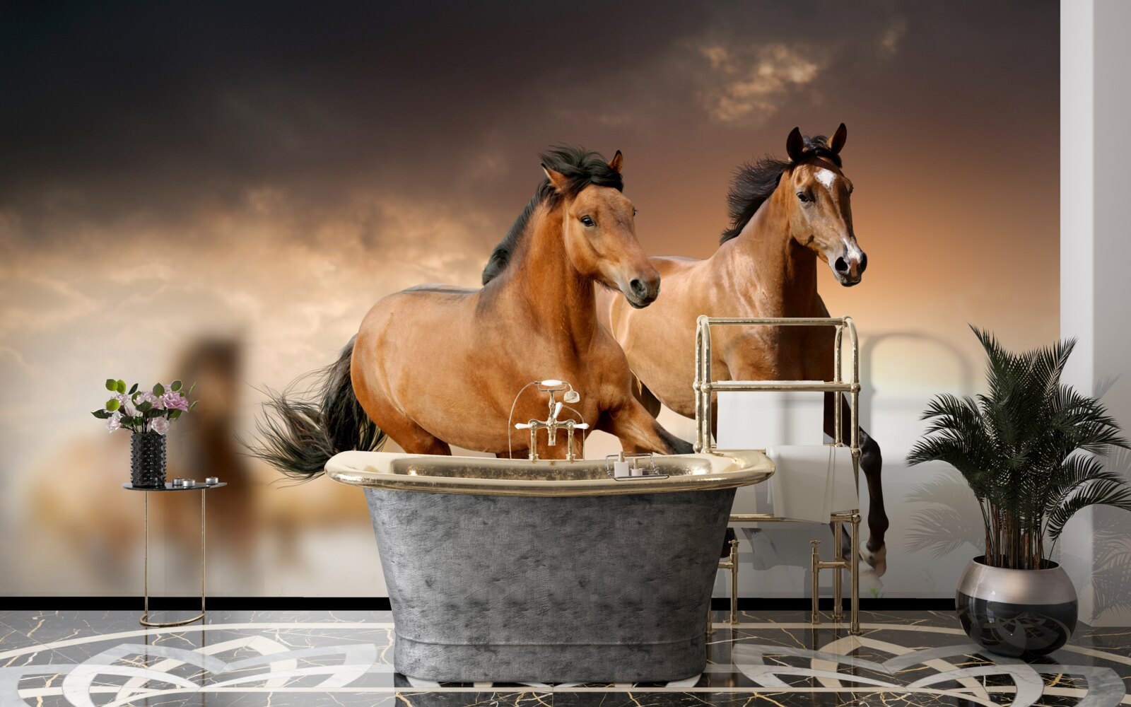 Fototapeta Vedľa seba bežia dva hnedé kone