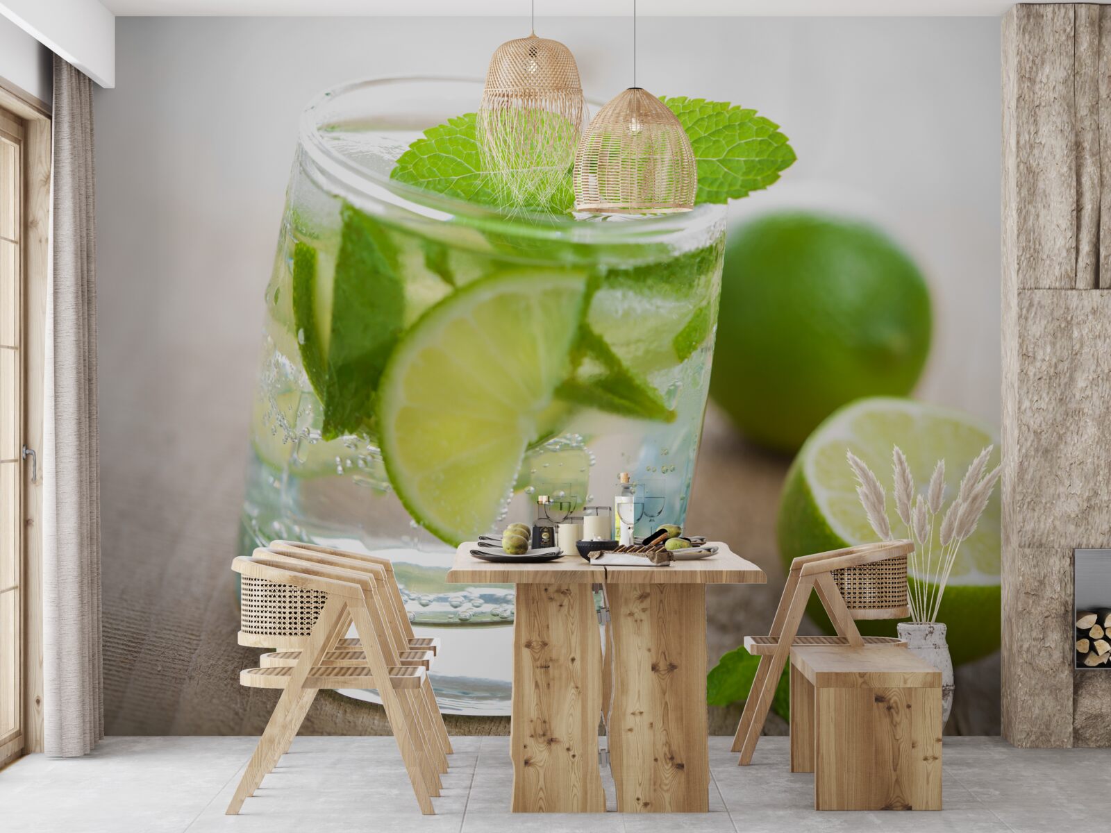 Fototapeta pohár vody s limetkou a mätou