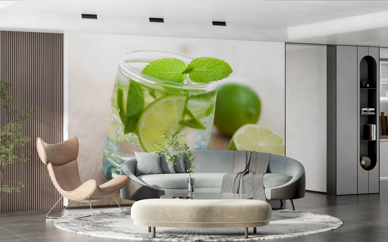 Fototapeta pohár vody s limetkou a mätou