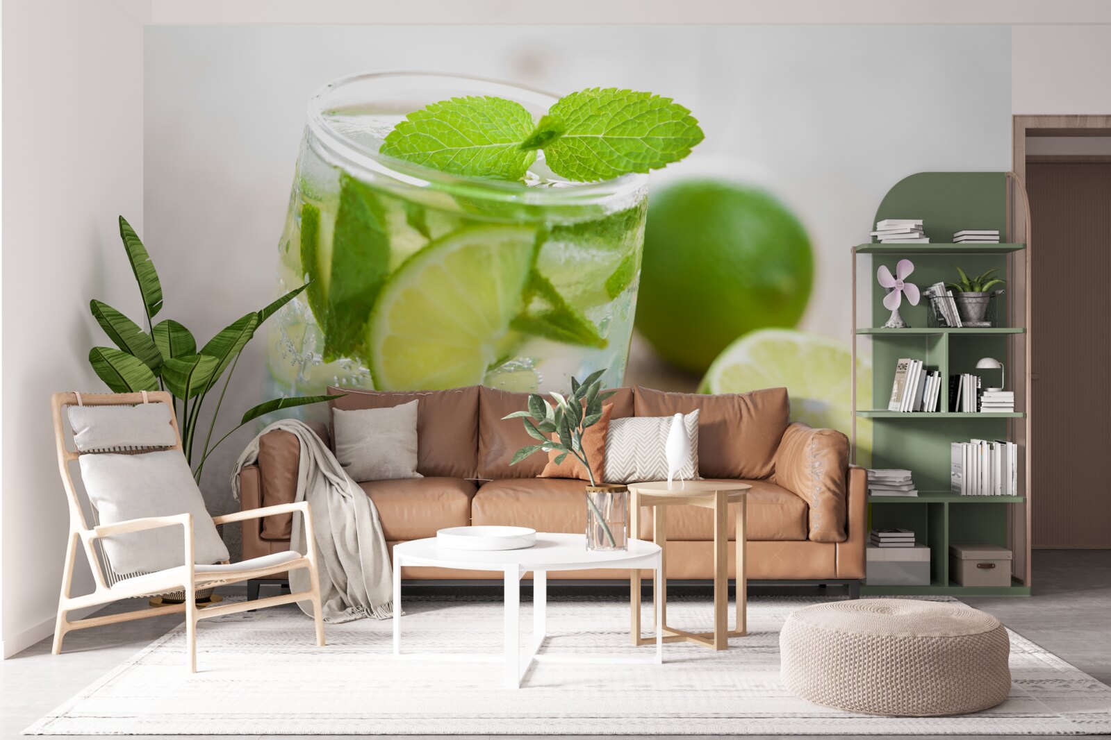 Fototapeta pohár vody s limetkou a mätou