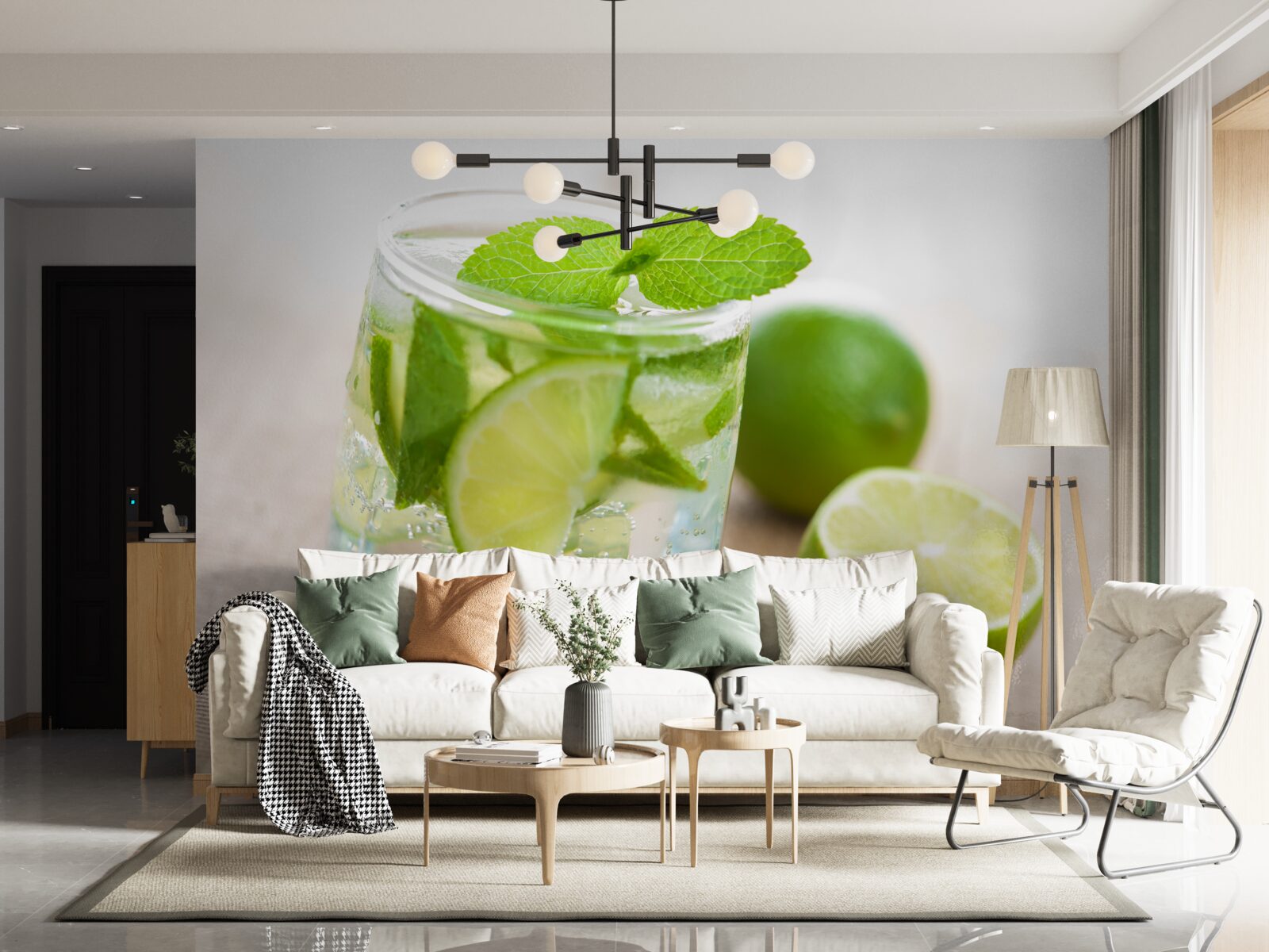 Fototapeta pohár vody s limetkou a mätou