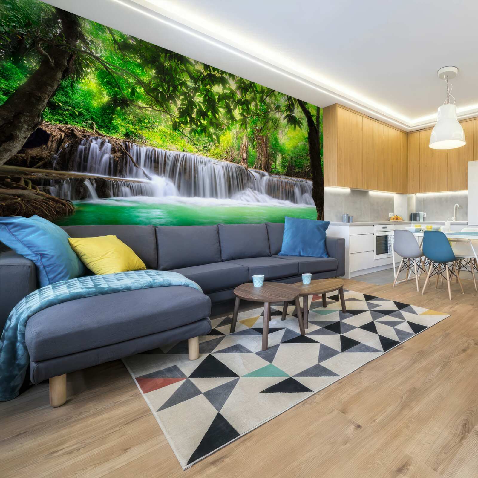 Fototapeta lesný vodopád napája svoju vodu smaragdovou farbou