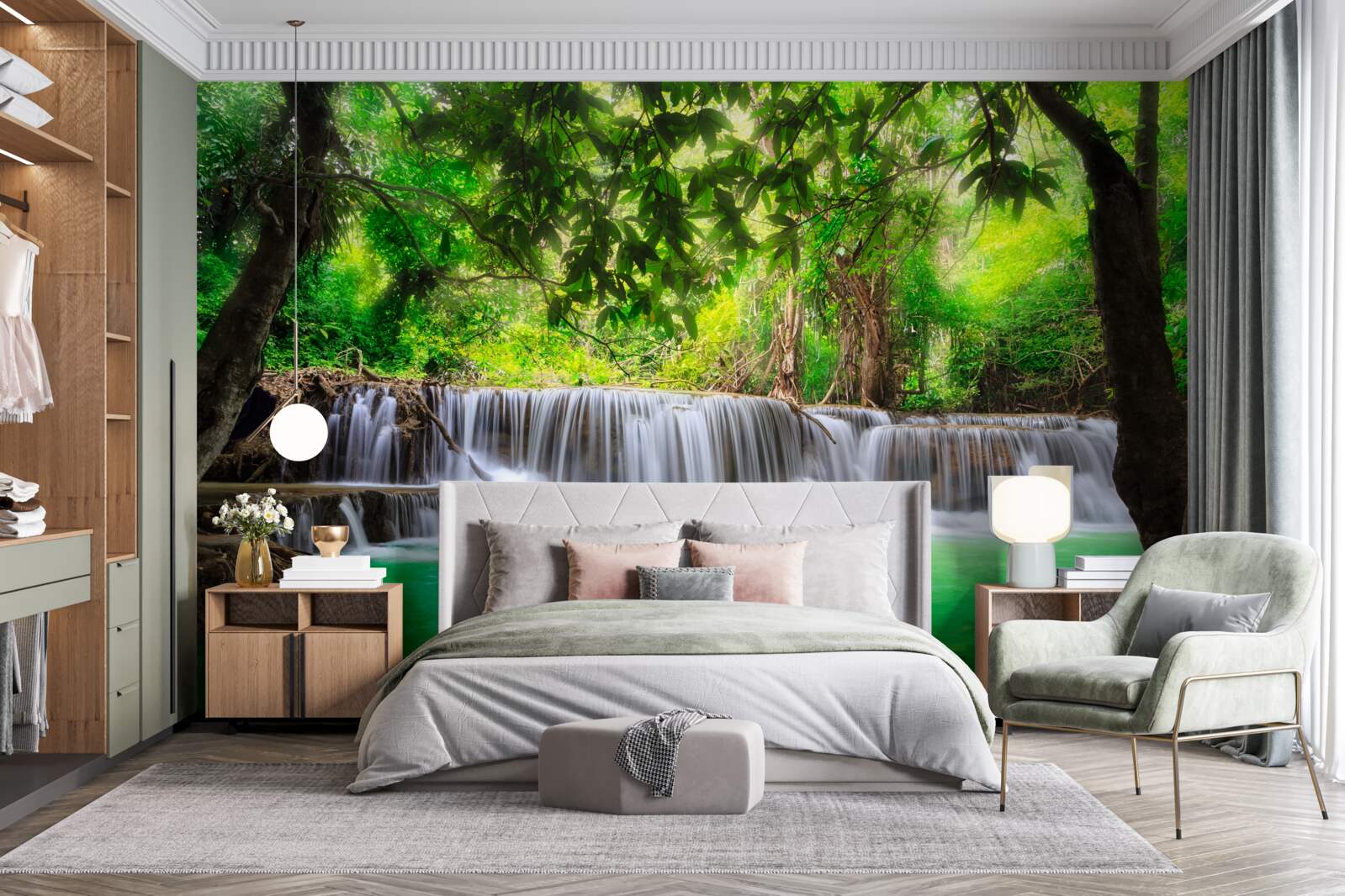 Fototapeta lesný vodopád napája svoju vodu smaragdovou farbou