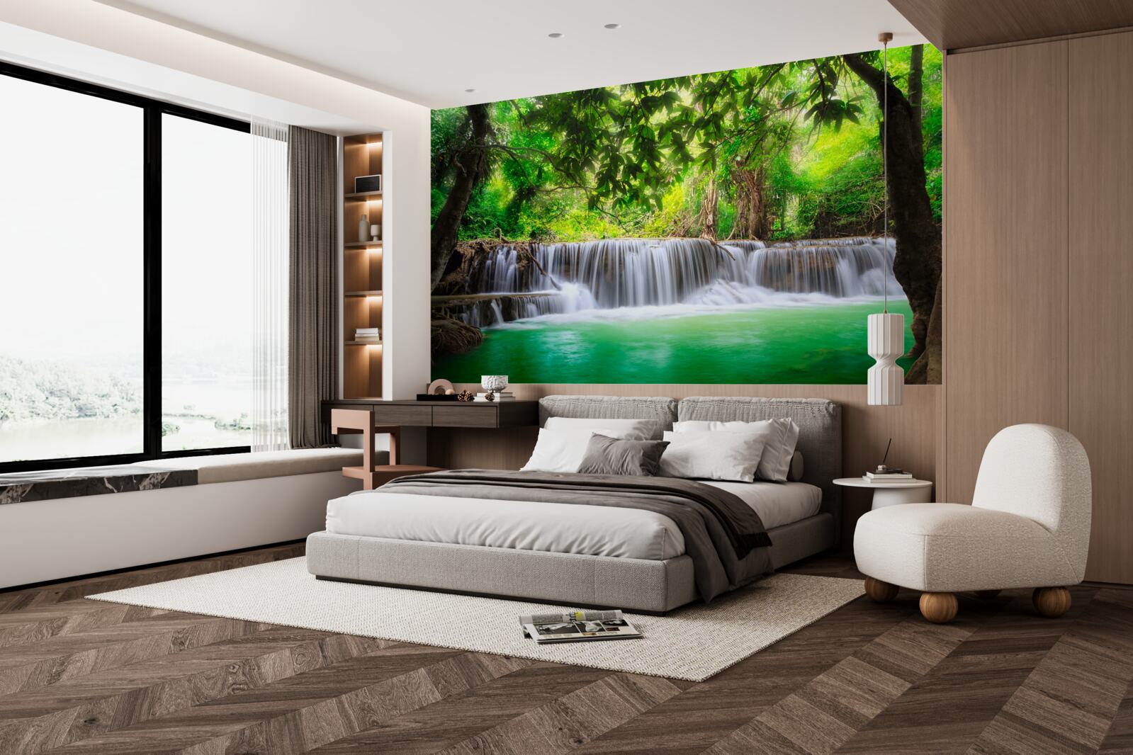 Fototapeta lesný vodopád napája svoju vodu smaragdovou farbou