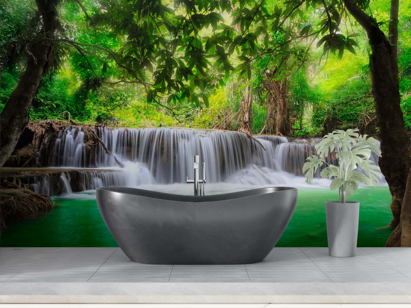 Fototapeta lesný vodopád napája svoju vodu smaragdovou farbou