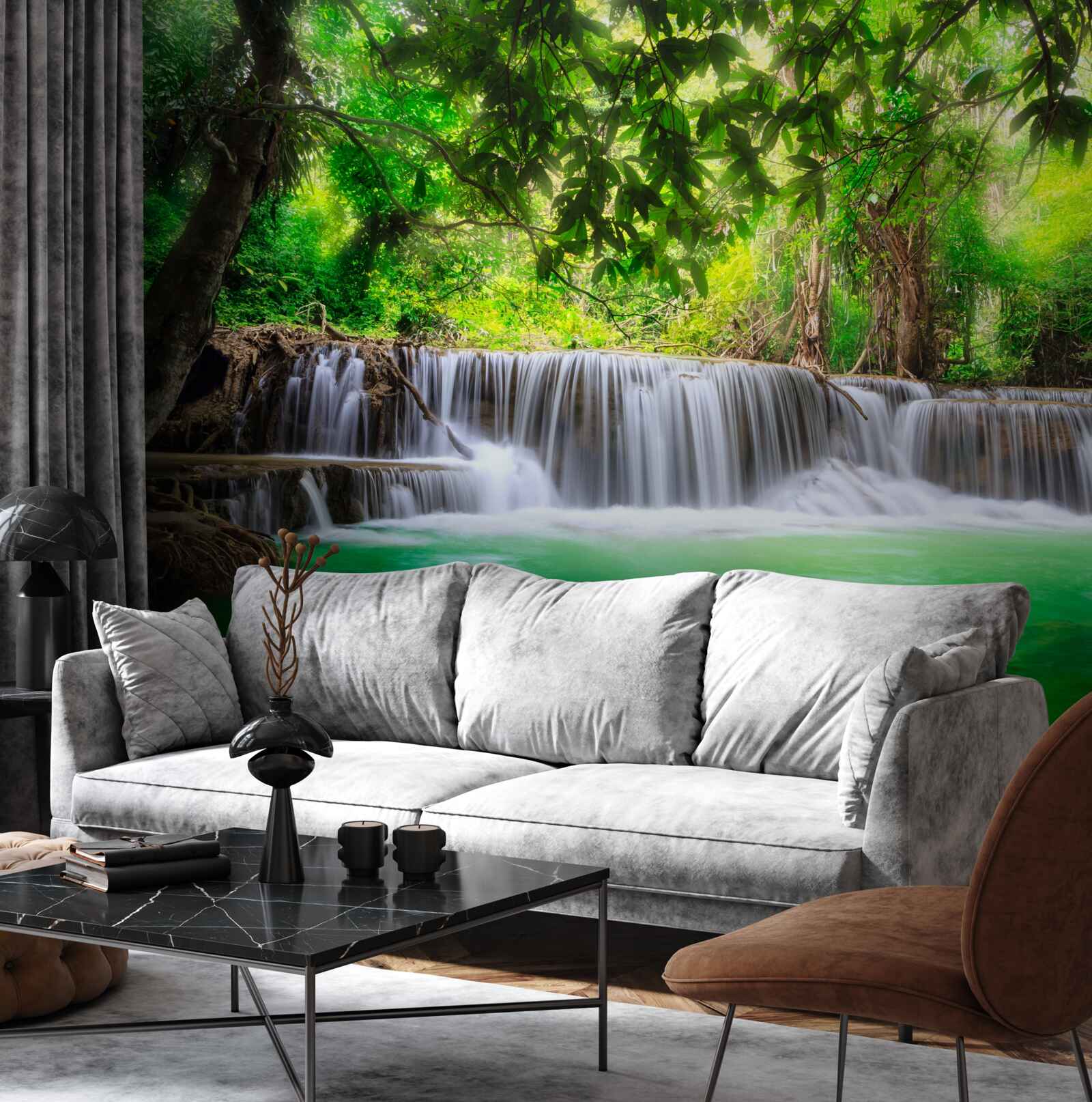 Fototapeta lesný vodopád napája svoju vodu smaragdovou farbou