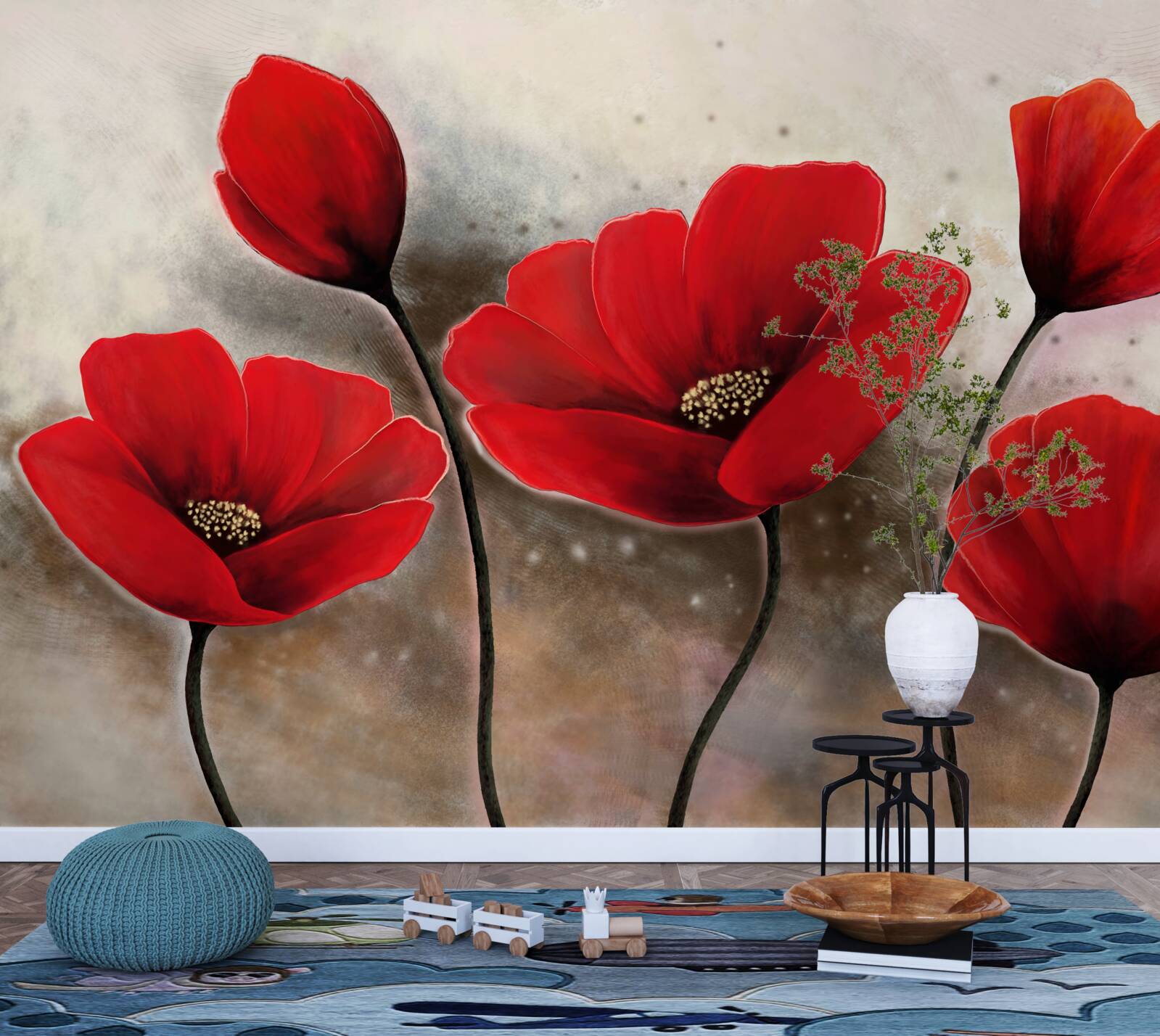 Fototapeta šarlátové maky po daždi