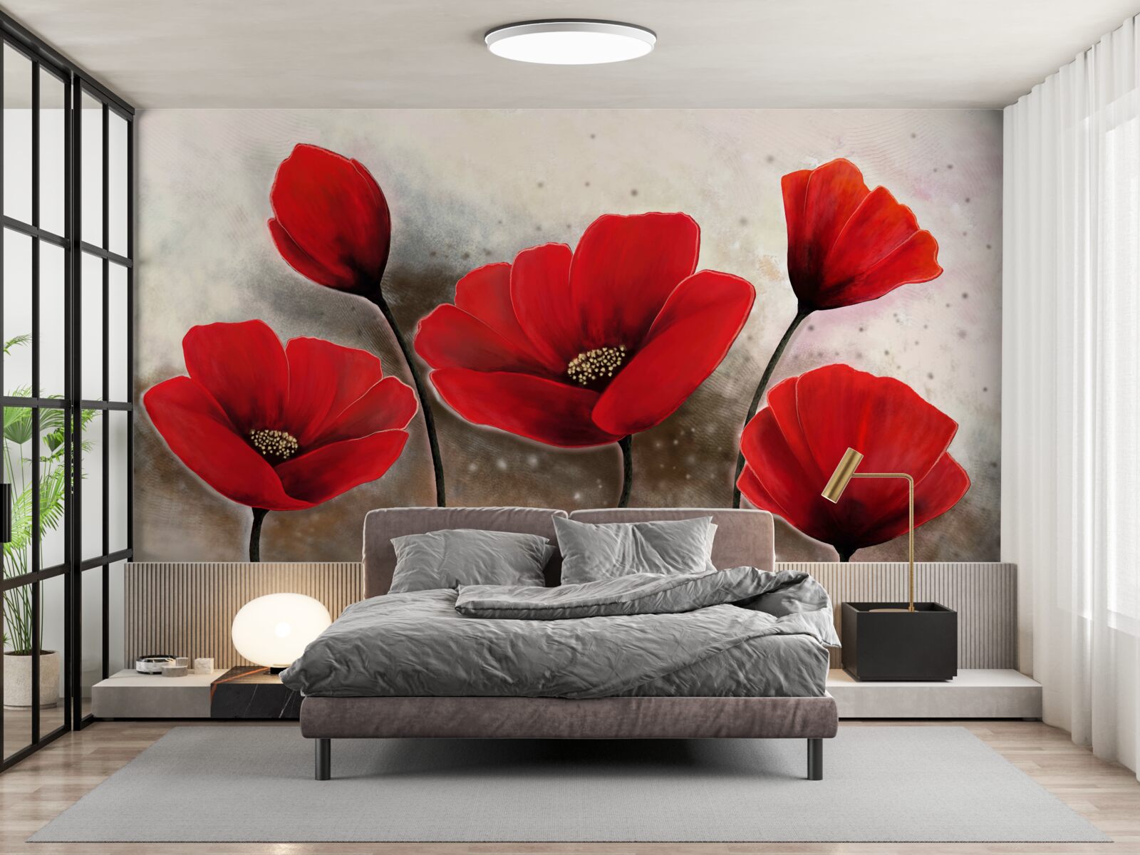 Fototapeta šarlátové maky po daždi