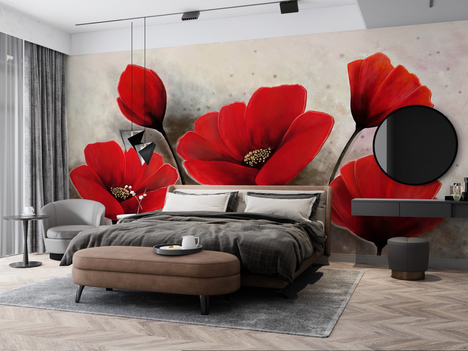 Fototapeta šarlátové maky po daždi