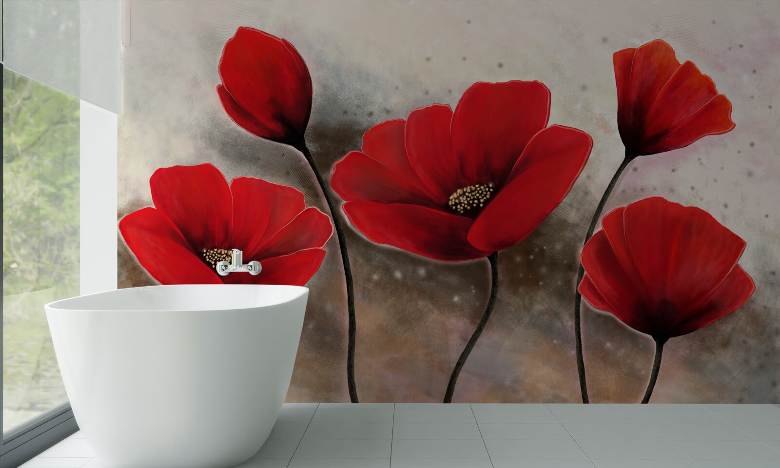 Fototapeta šarlátové maky po daždi