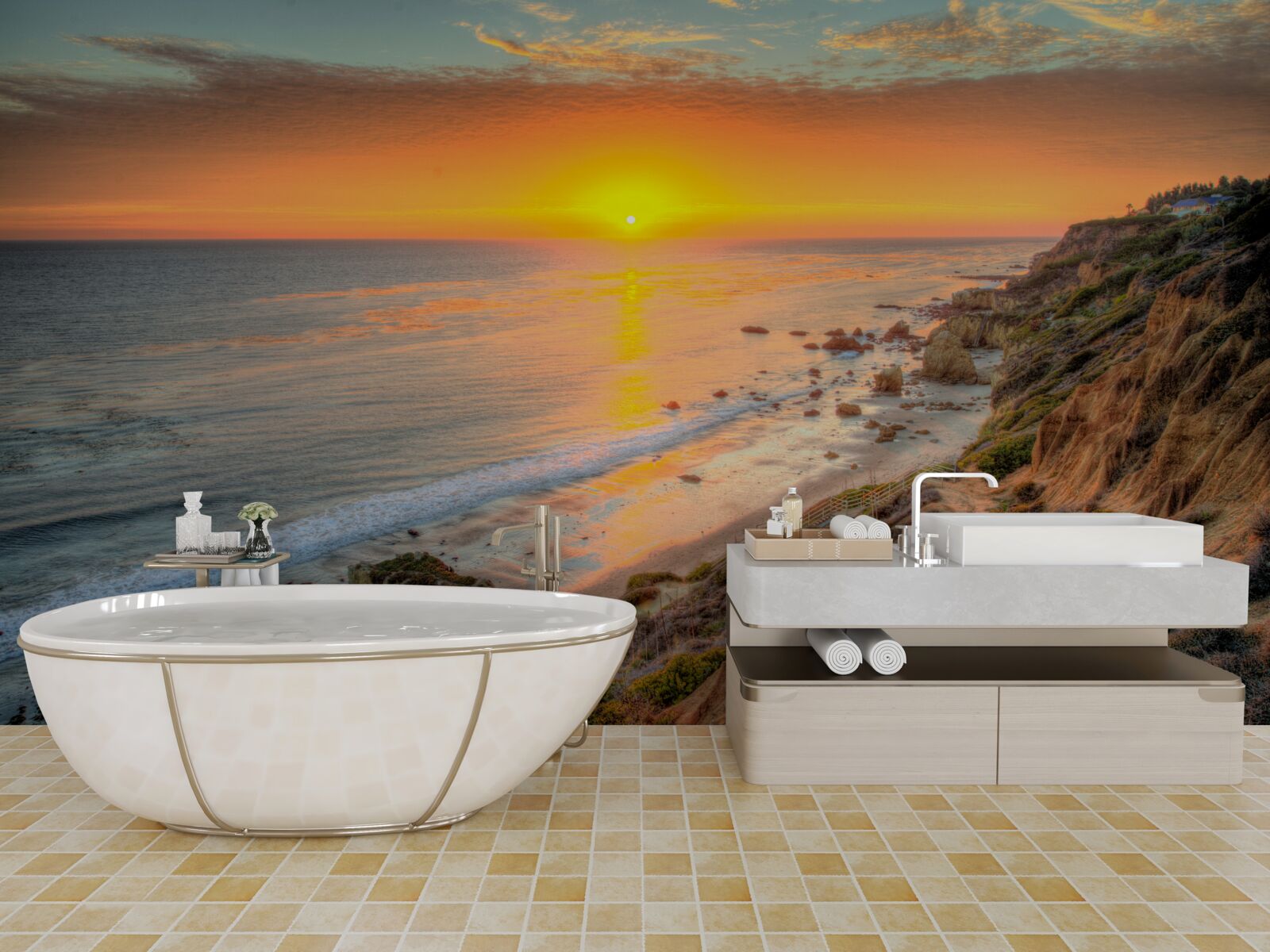 Fototapeta slnko klesajúce do oceánu pri západe slnka