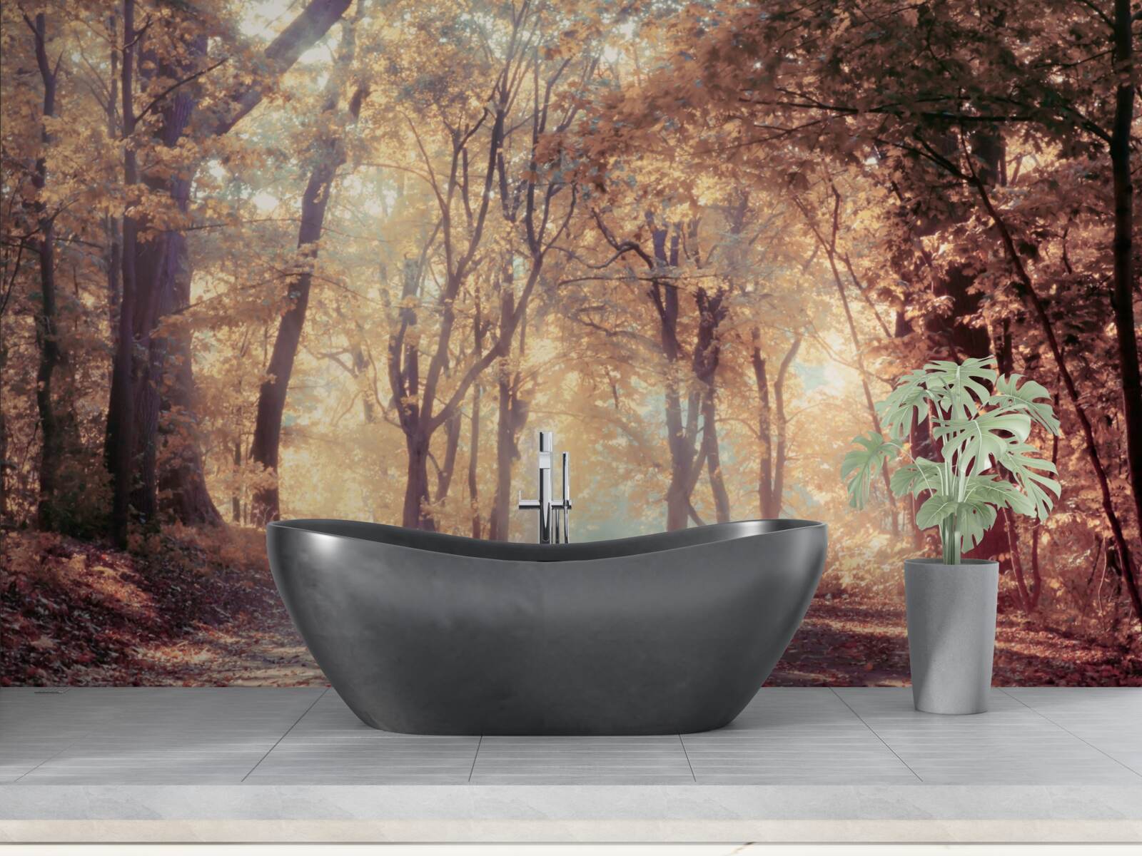 Fototapeta jesenná cesta zahalená svetlou hmlou