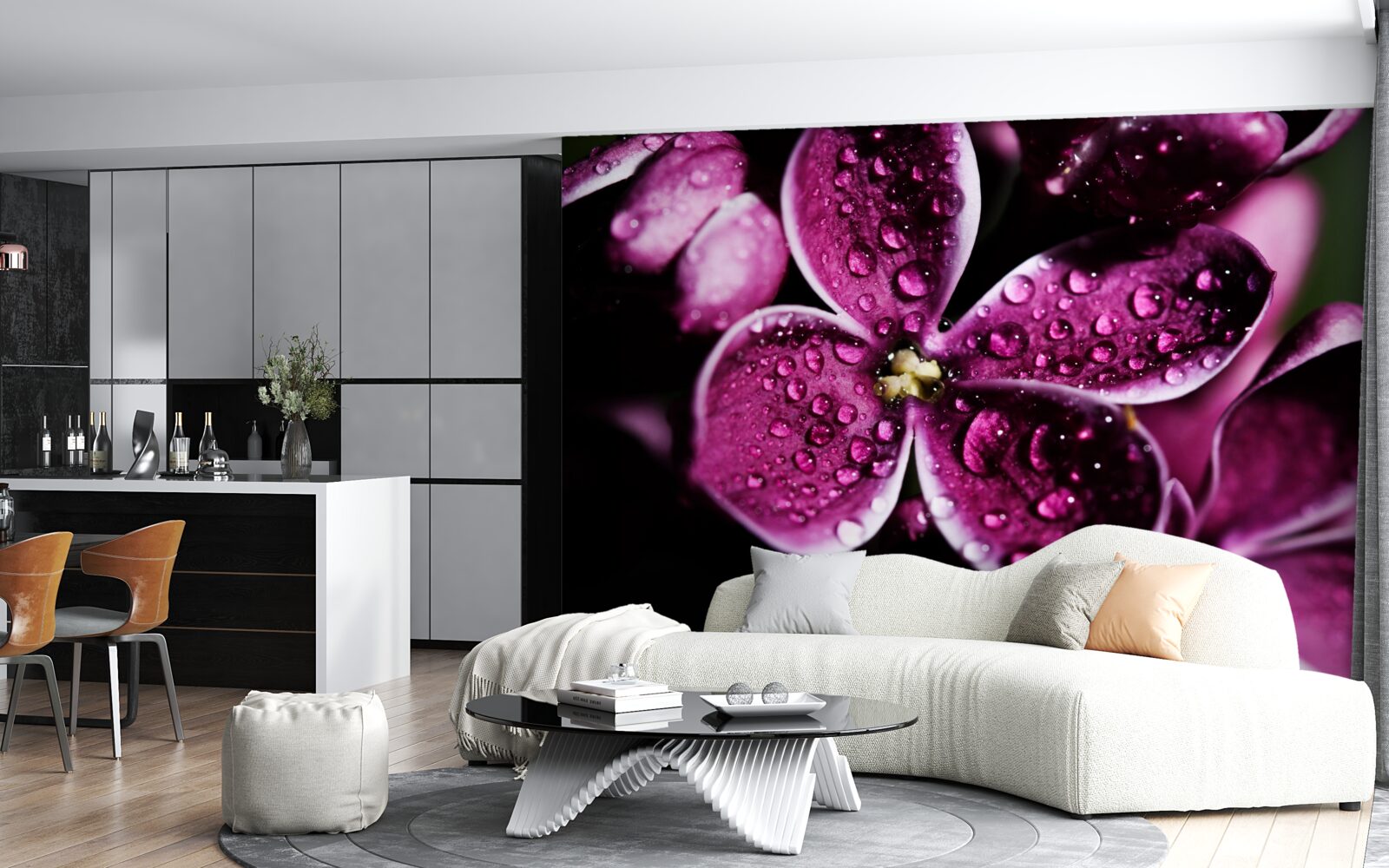 Fototapeta drobné kvapky na svetlofialových kvetoch