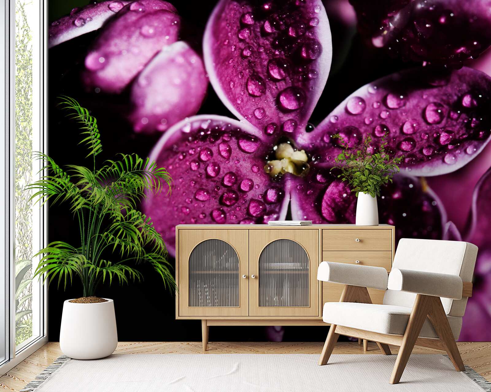 Fototapeta drobné kvapky na svetlofialových kvetoch