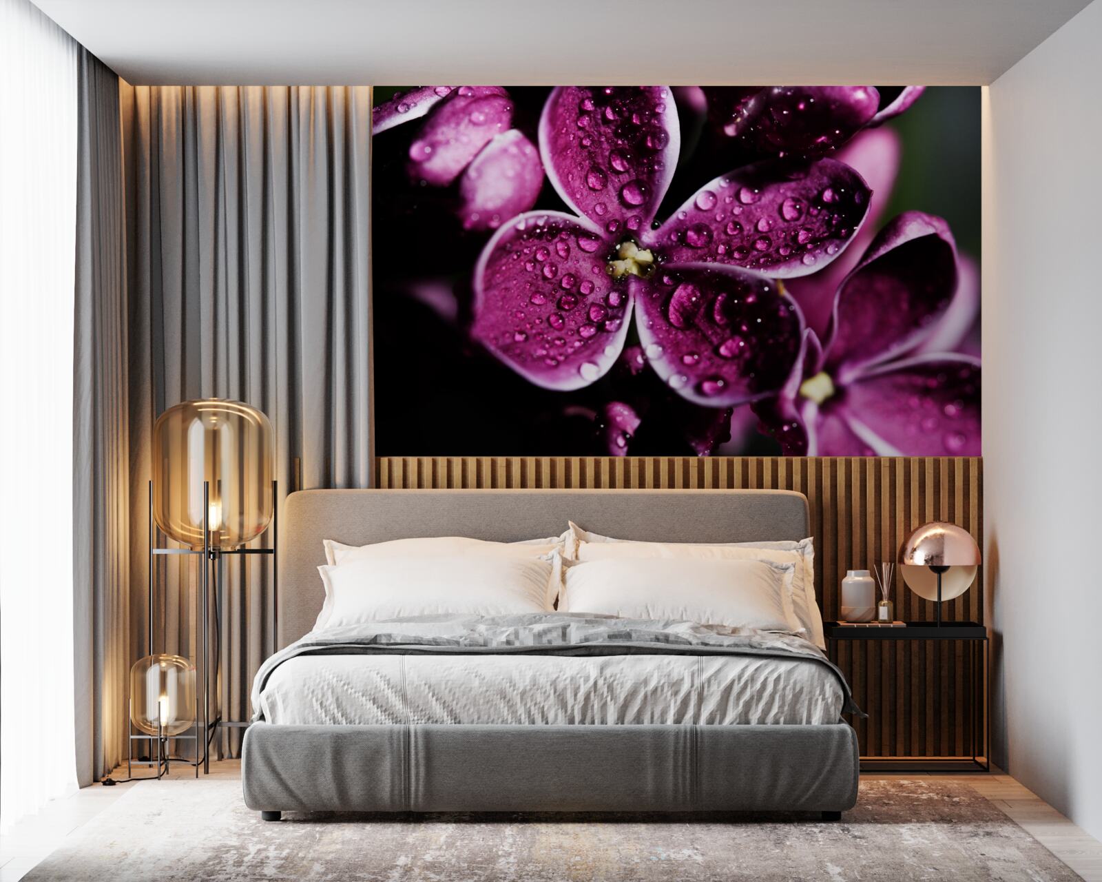 Fototapeta drobné kvapky na svetlofialových kvetoch