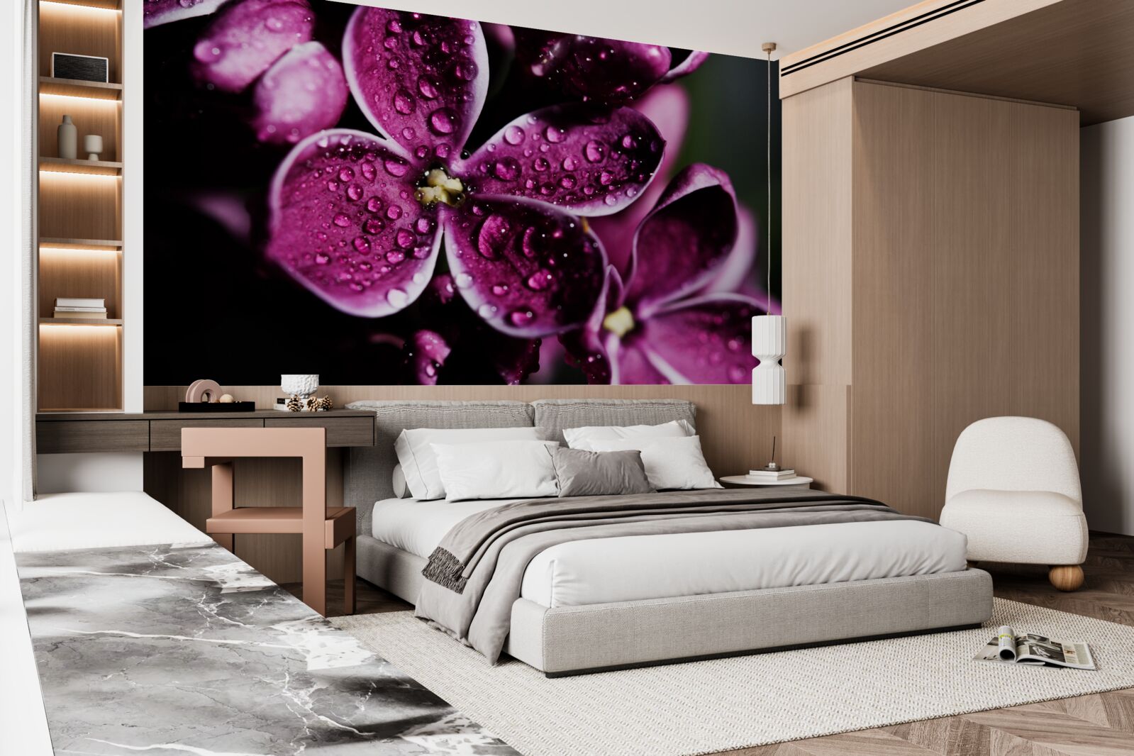 Fototapeta drobné kvapky na svetlofialových kvetoch