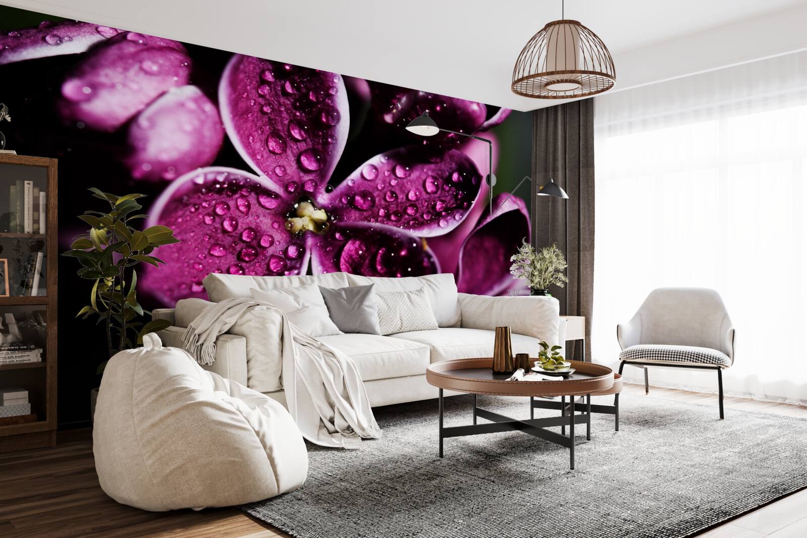 Fototapeta drobné kvapky na svetlofialových kvetoch