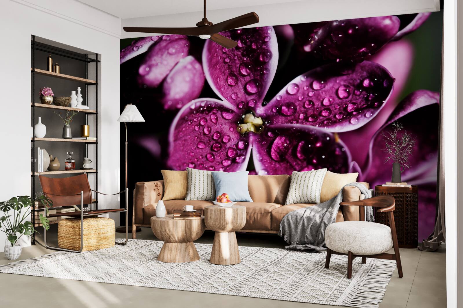 Fototapeta drobné kvapky na svetlofialových kvetoch