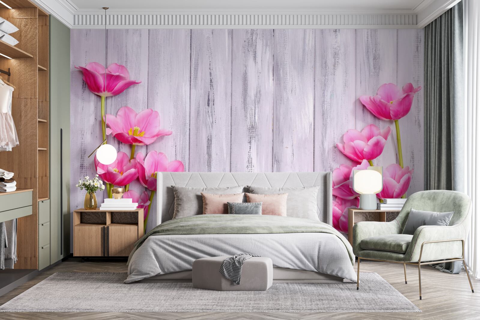 Fototapeta ružové tulipány rastúce na strome