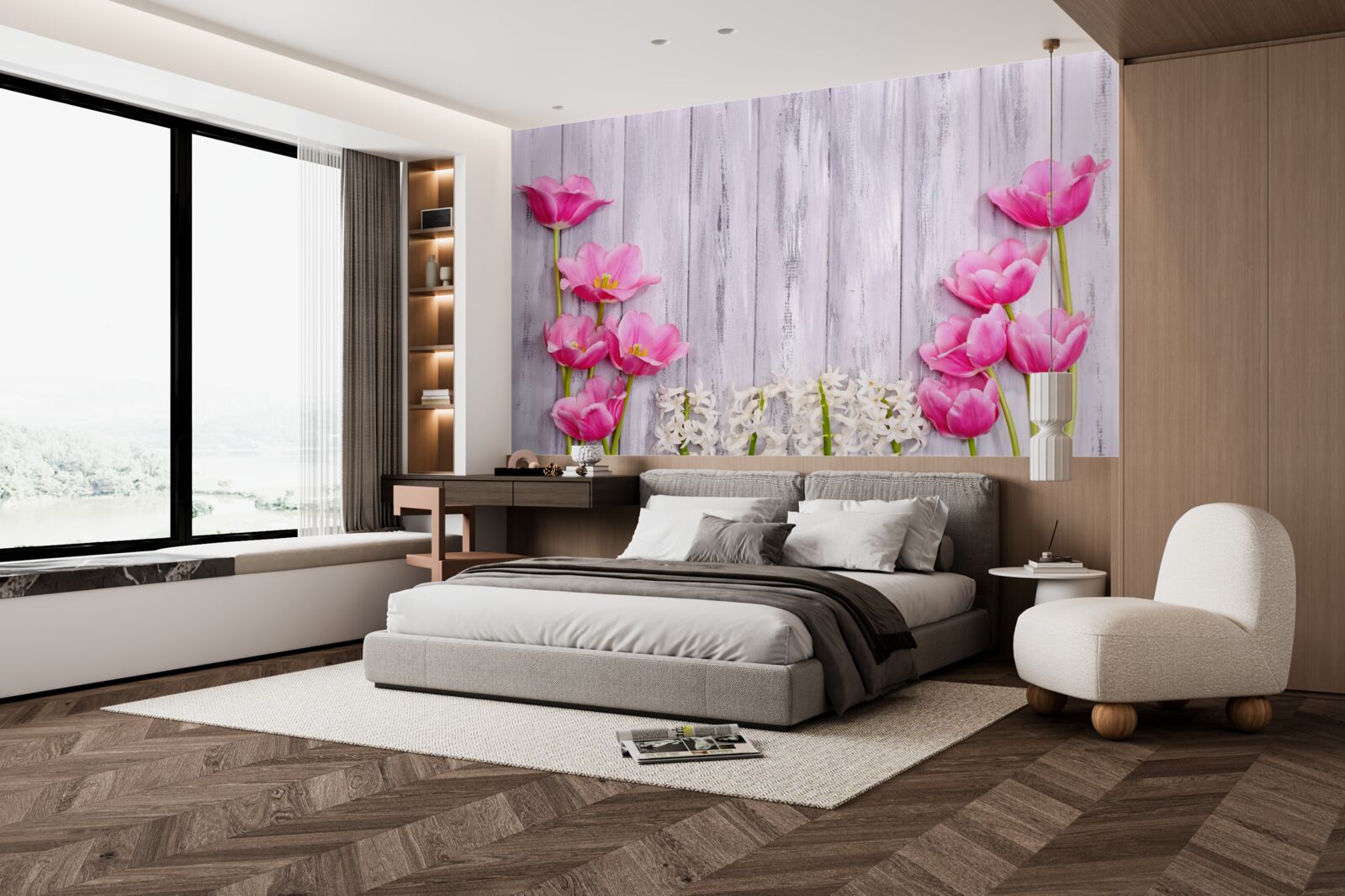 Fototapeta ružové tulipány rastúce na strome