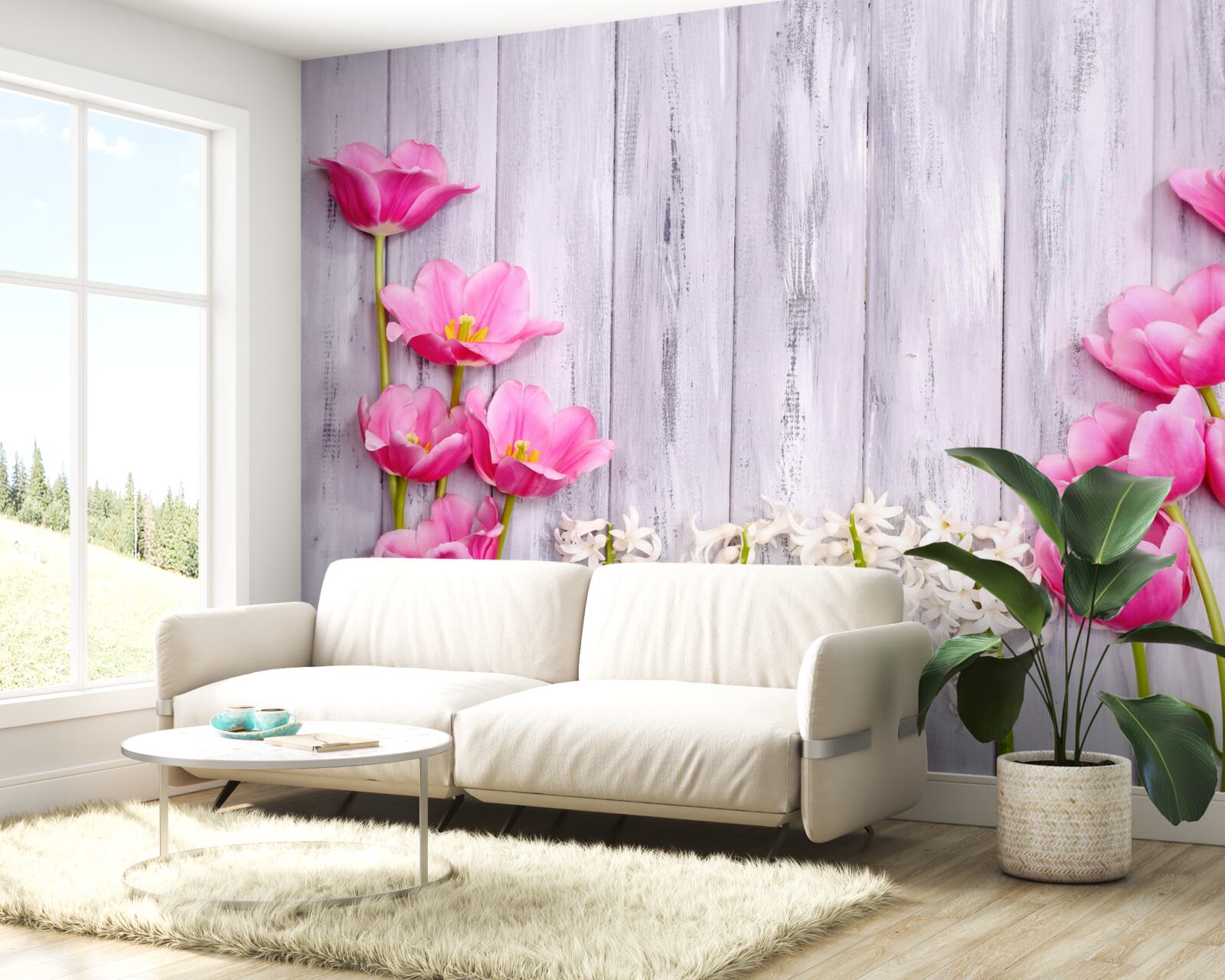 Fototapeta ružové tulipány rastúce na strome