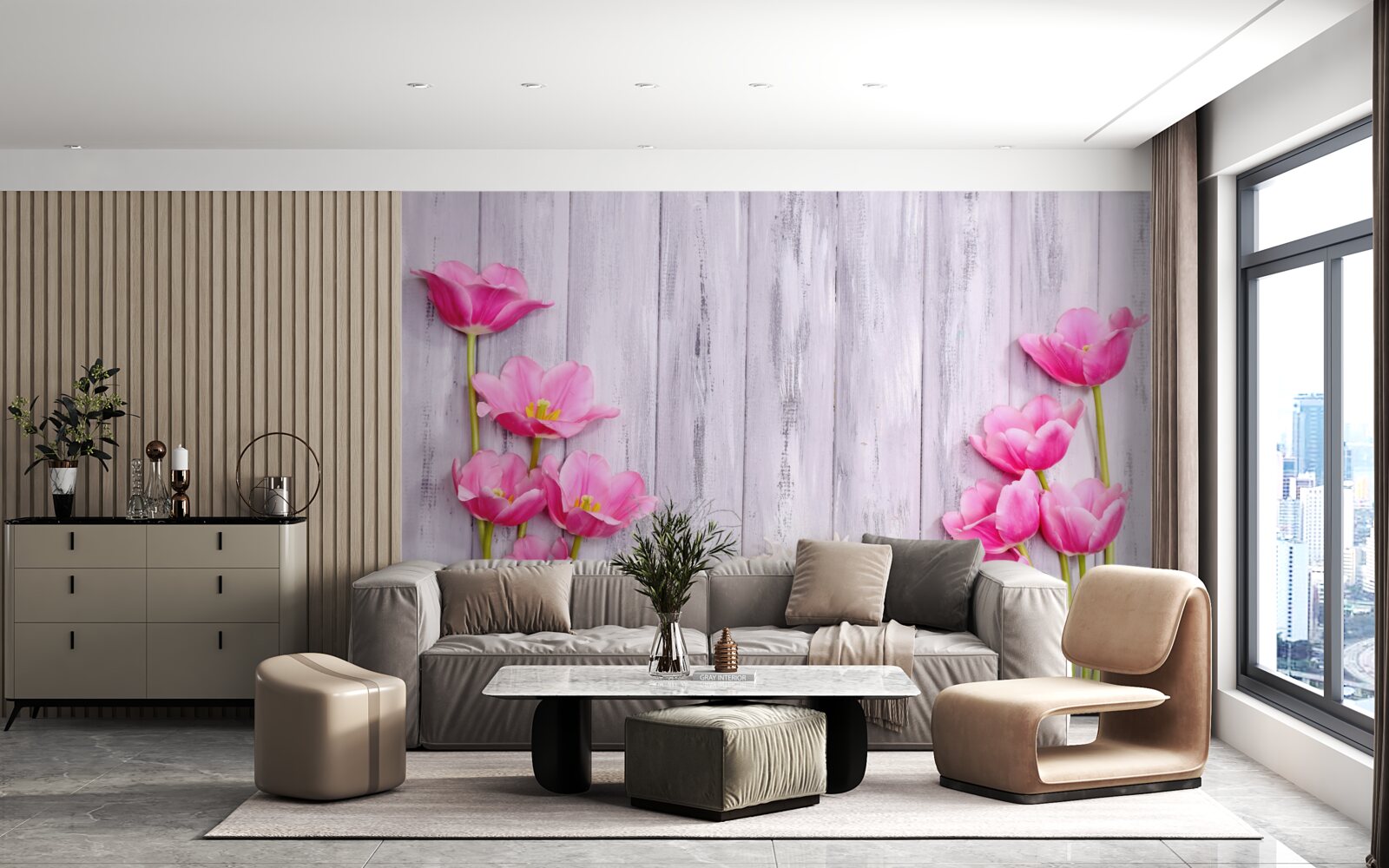 Fototapeta ružové tulipány rastúce na strome