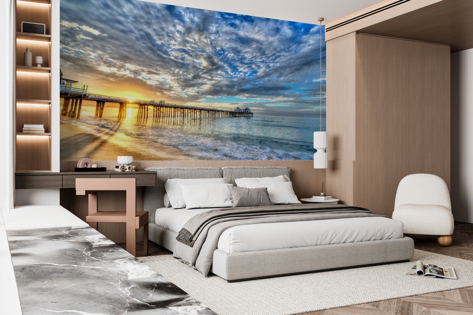 Fototapeta mólo pre rybárov za úsvitu