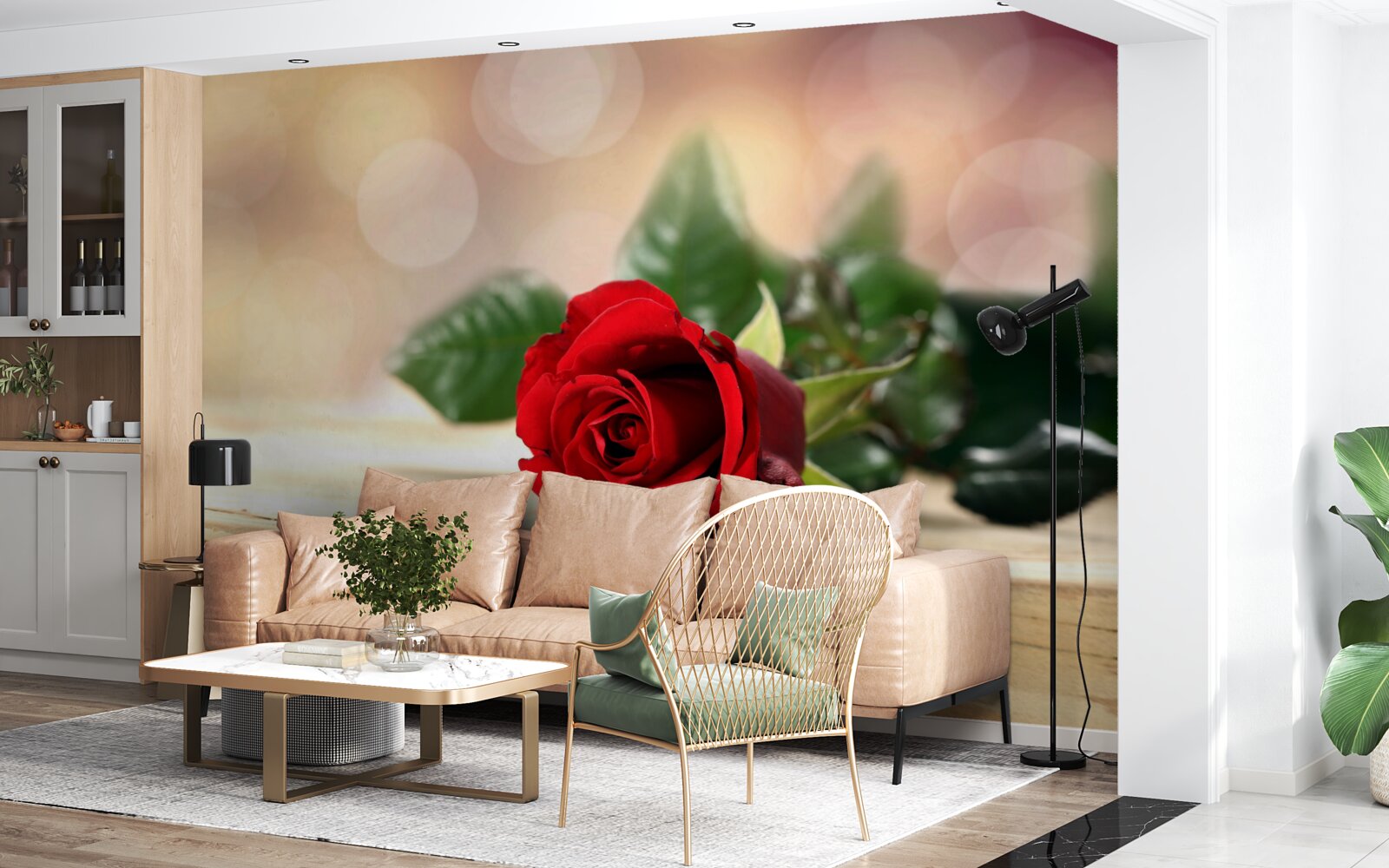 Fototapeta jediná ruža s jemným šarlátovým odtieňom