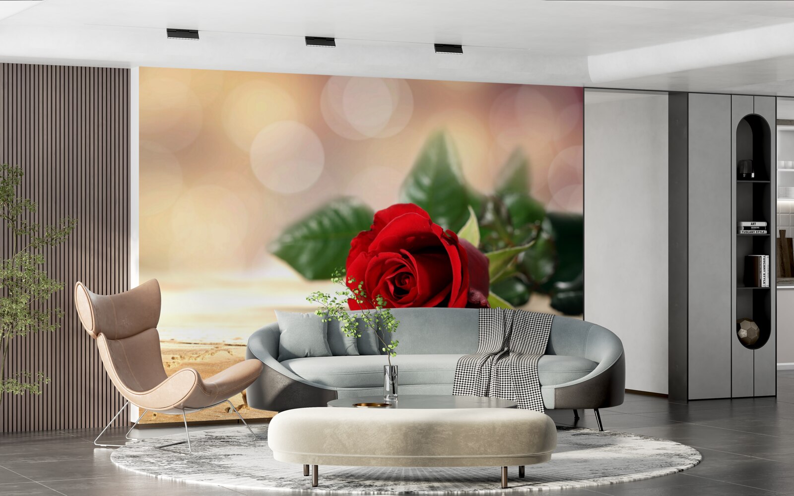 Fototapeta jediná ruža s jemným šarlátovým odtieňom