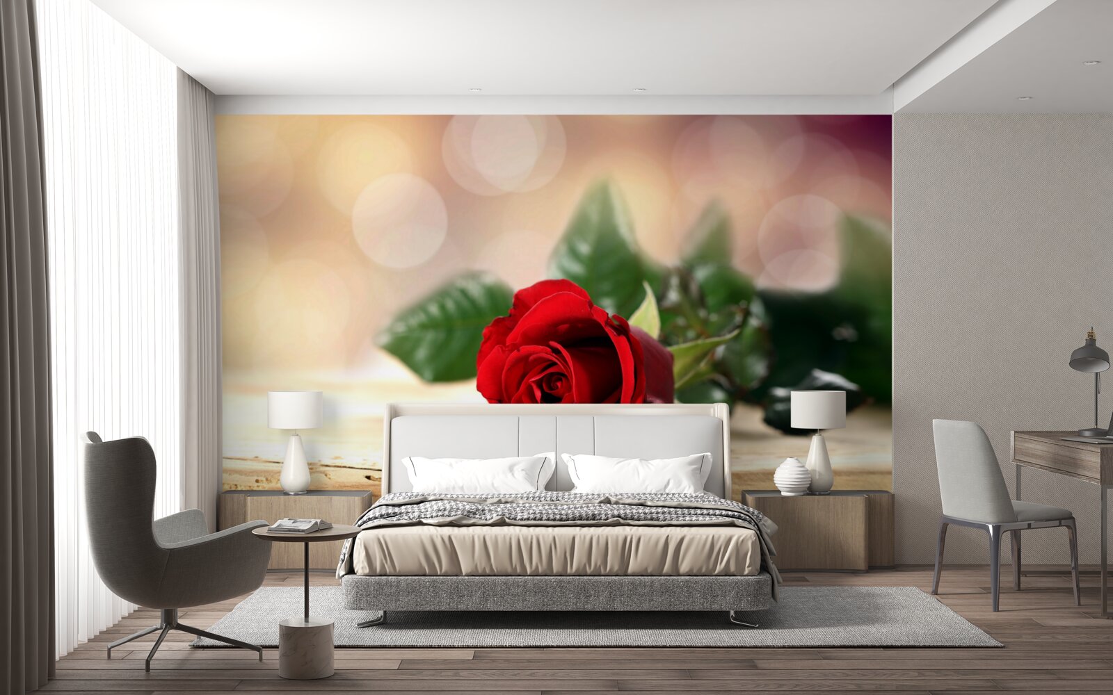 Fototapeta jediná ruža s jemným šarlátovým odtieňom